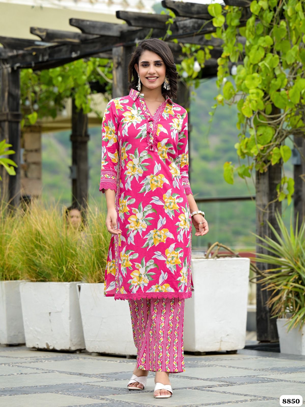 Pure shade of pink cotton printed Readymade co-ord