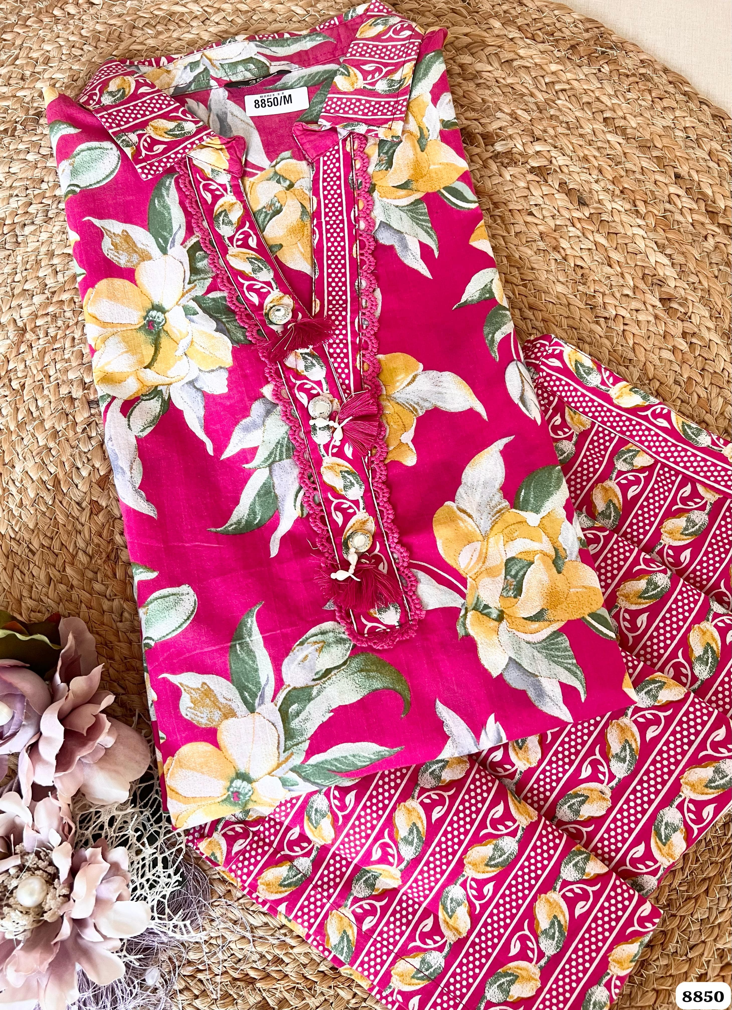 Pure shade of pink cotton printed Readymade co-ord {8850}