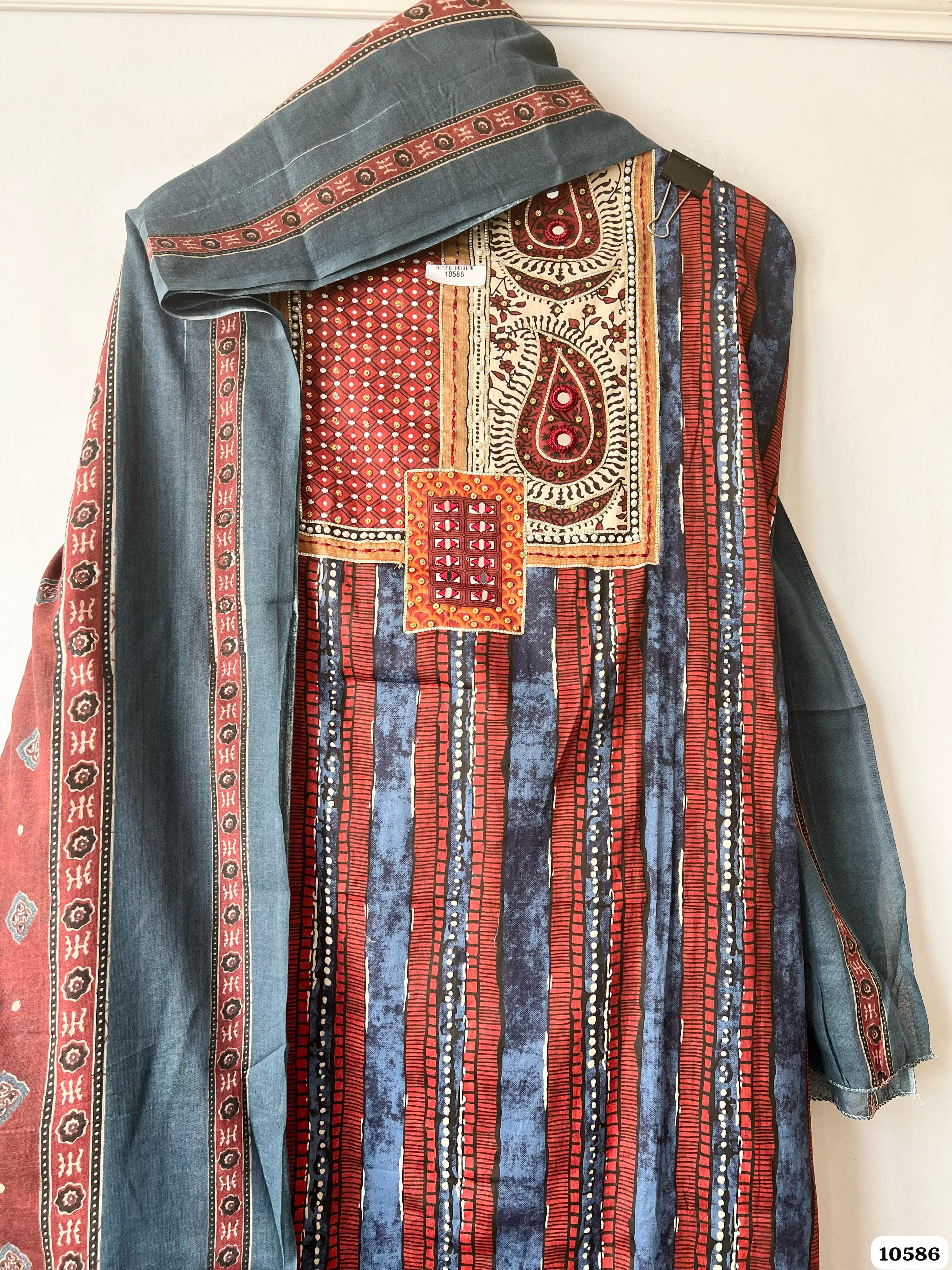 Brown Ajrakh Hand Block Printed Cotton Suit- Set of 3