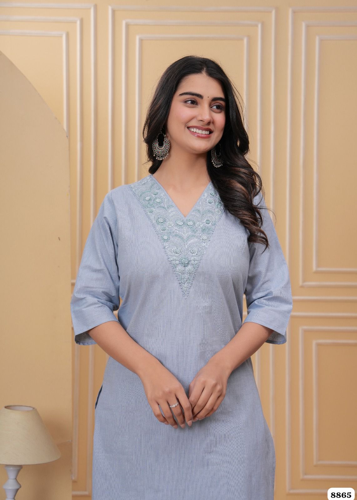 Powder Blue thread work Cotton Co-ord Set - Set of 2 {8865}