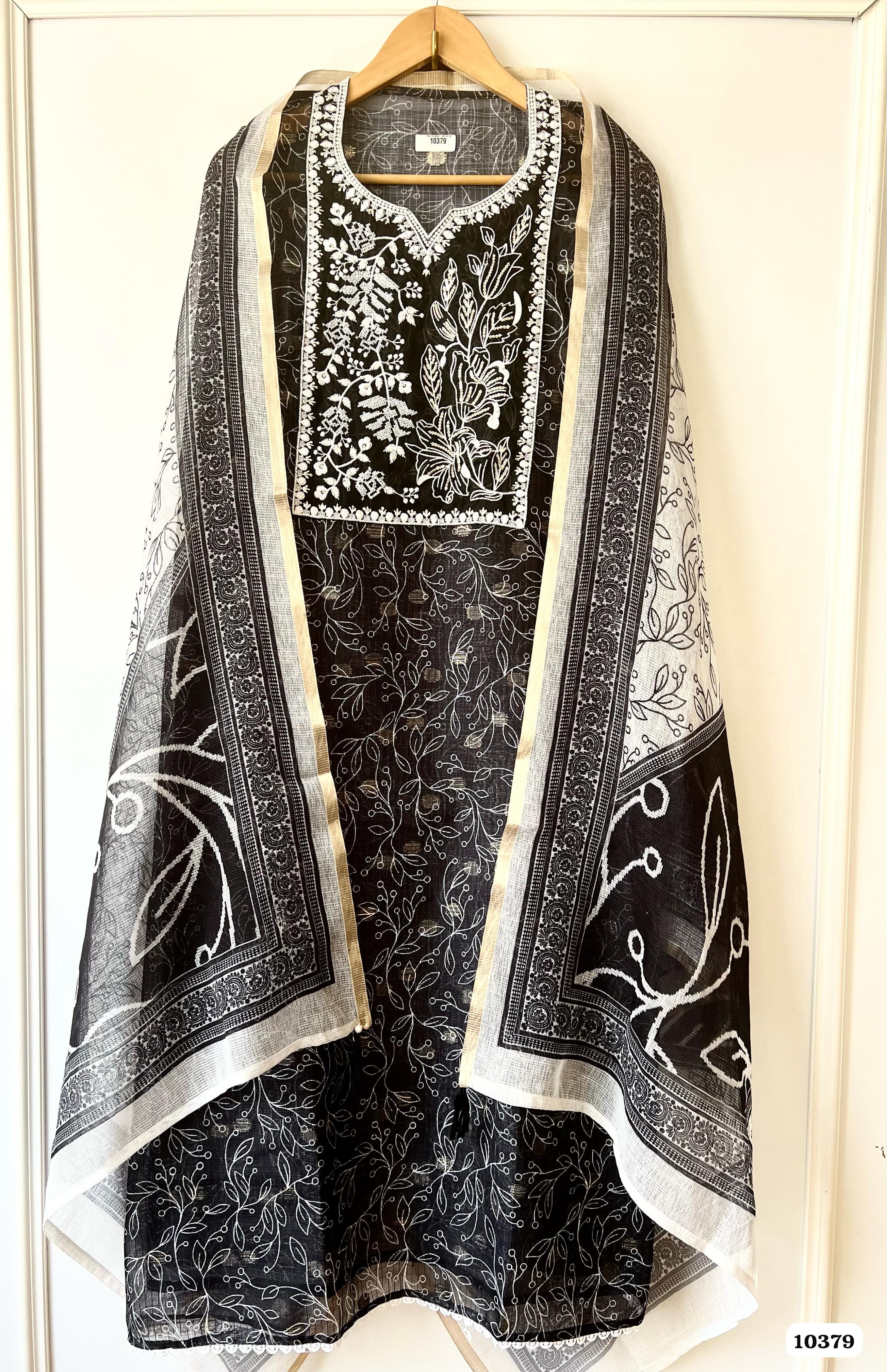 Black Kota Cotton Unstitched Printed Thread -Set of 3 {10379}