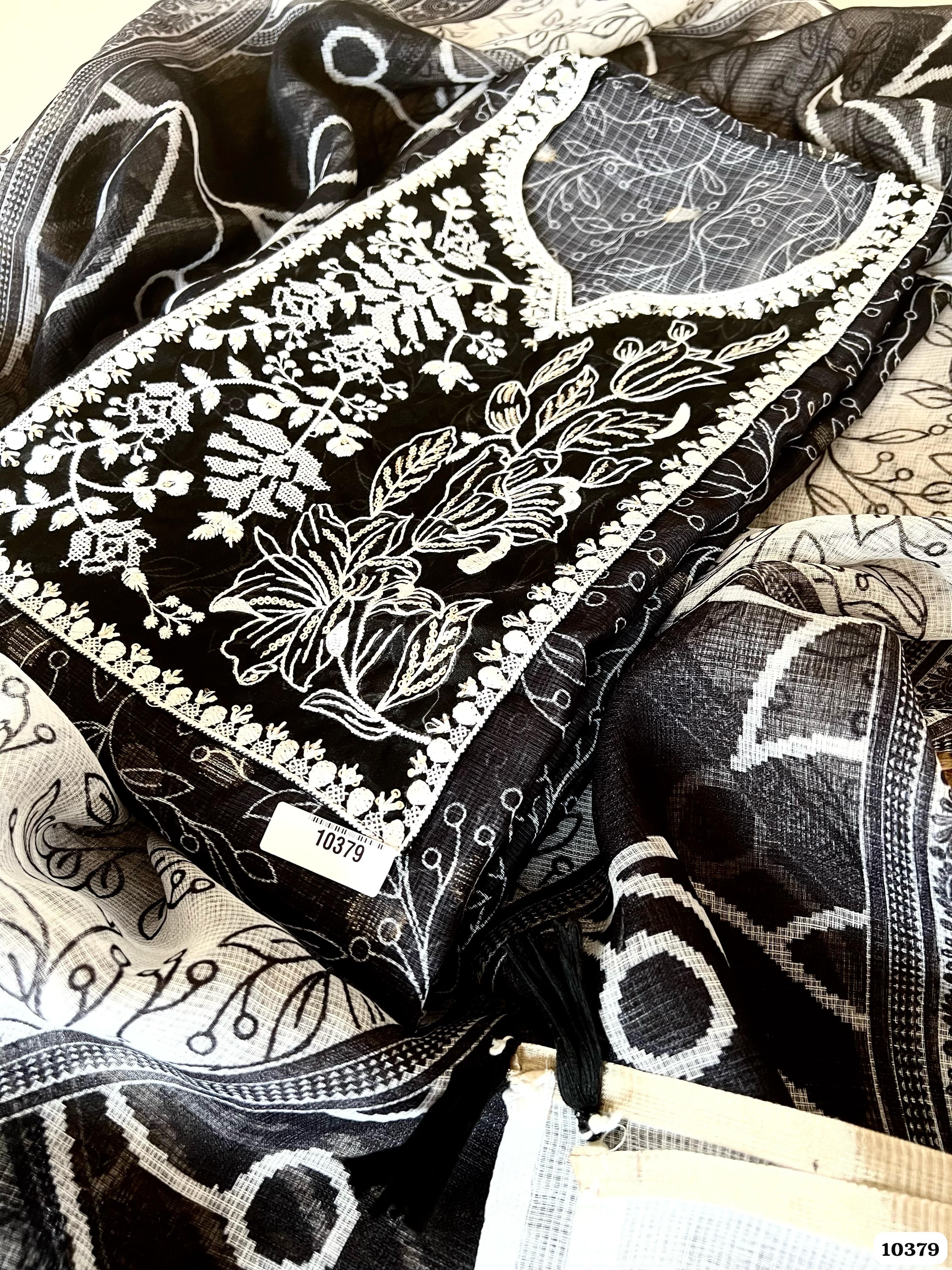 Black Kota Cotton Unstitched Printed Thread -Set of 3 {10379}