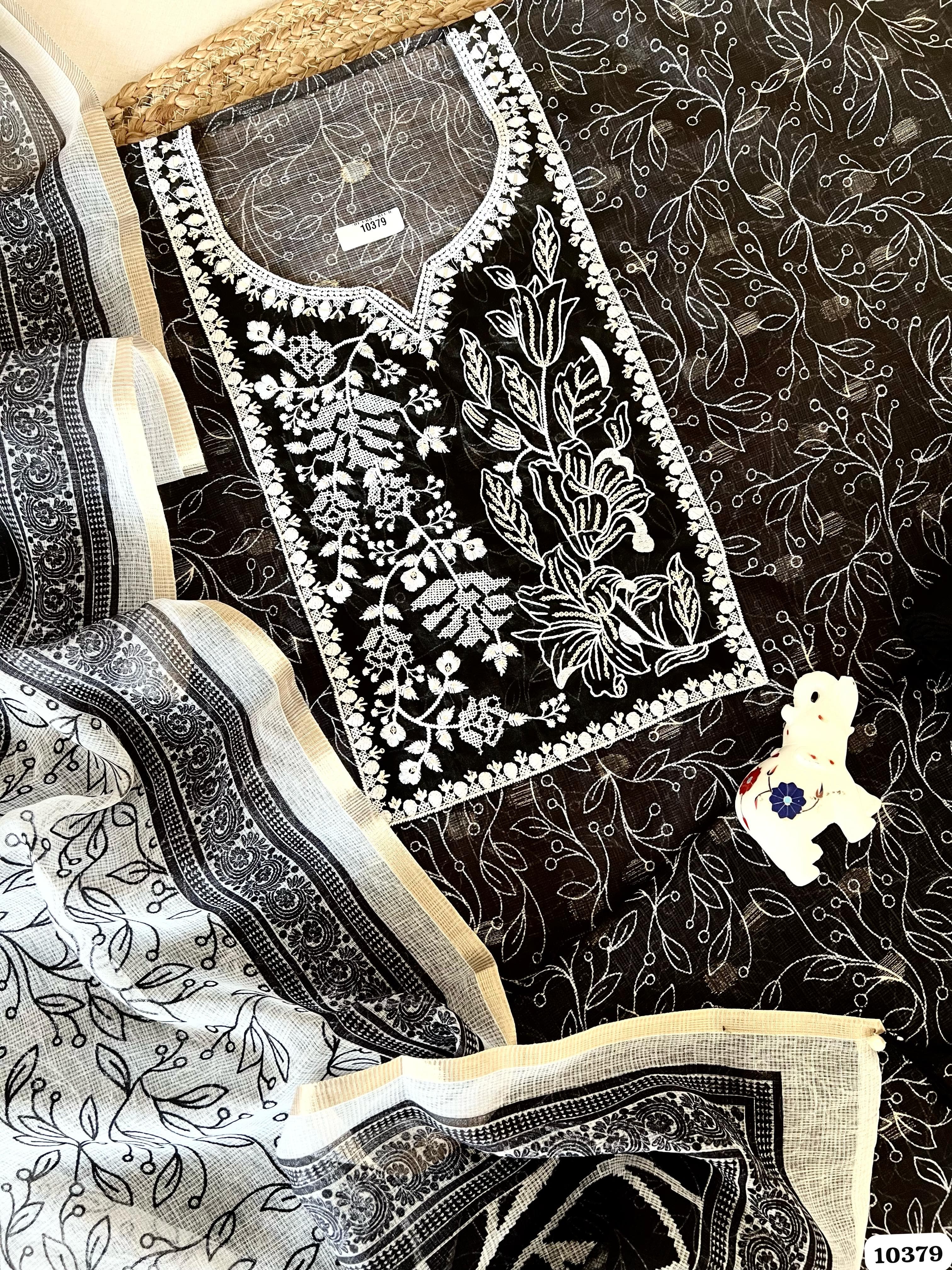 Black Kota Cotton Unstitched Printed Thread -Set of 3 {10379}