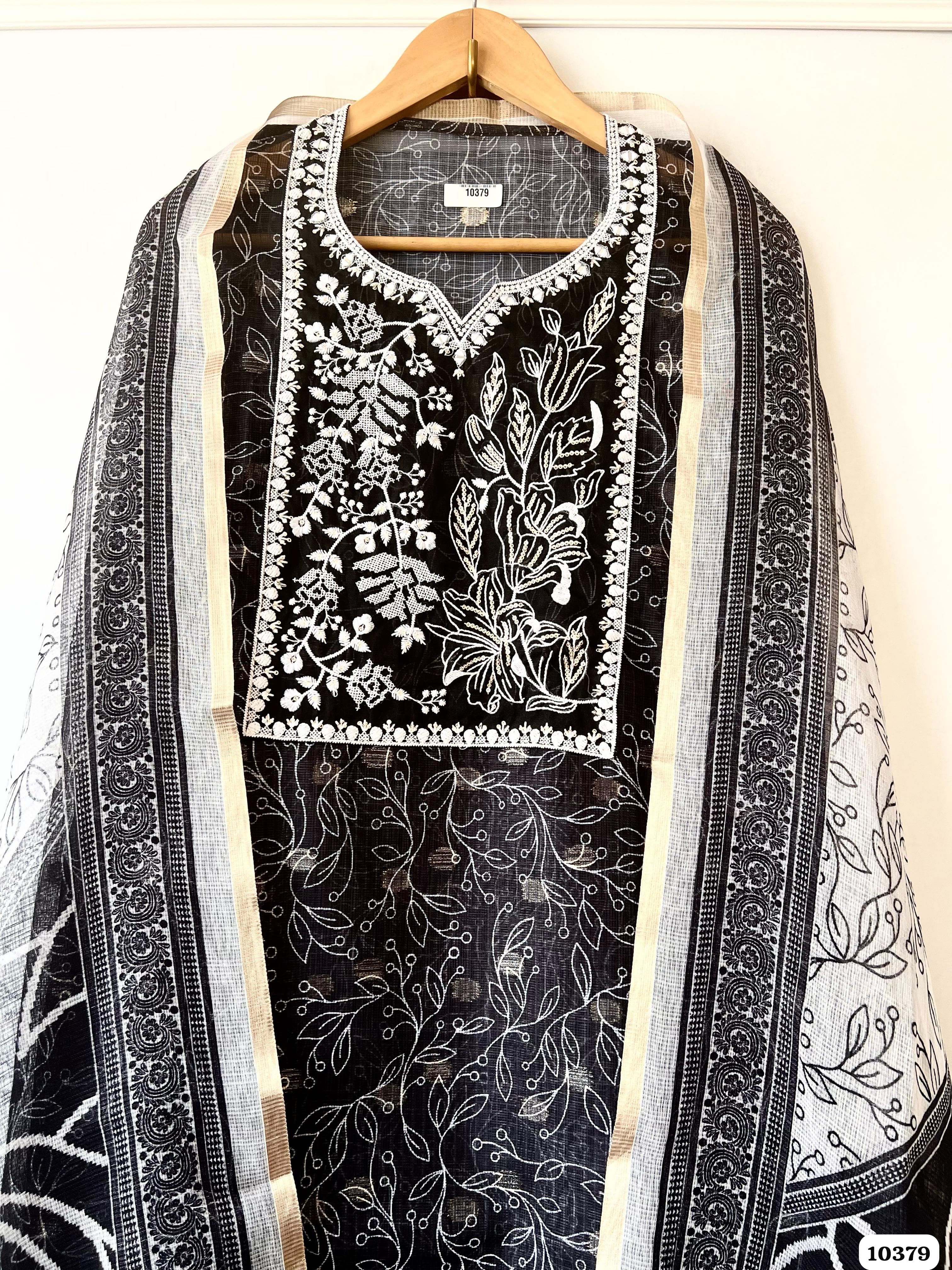 Black Kota Cotton Unstitched Printed Thread -Set of 3 {10379}