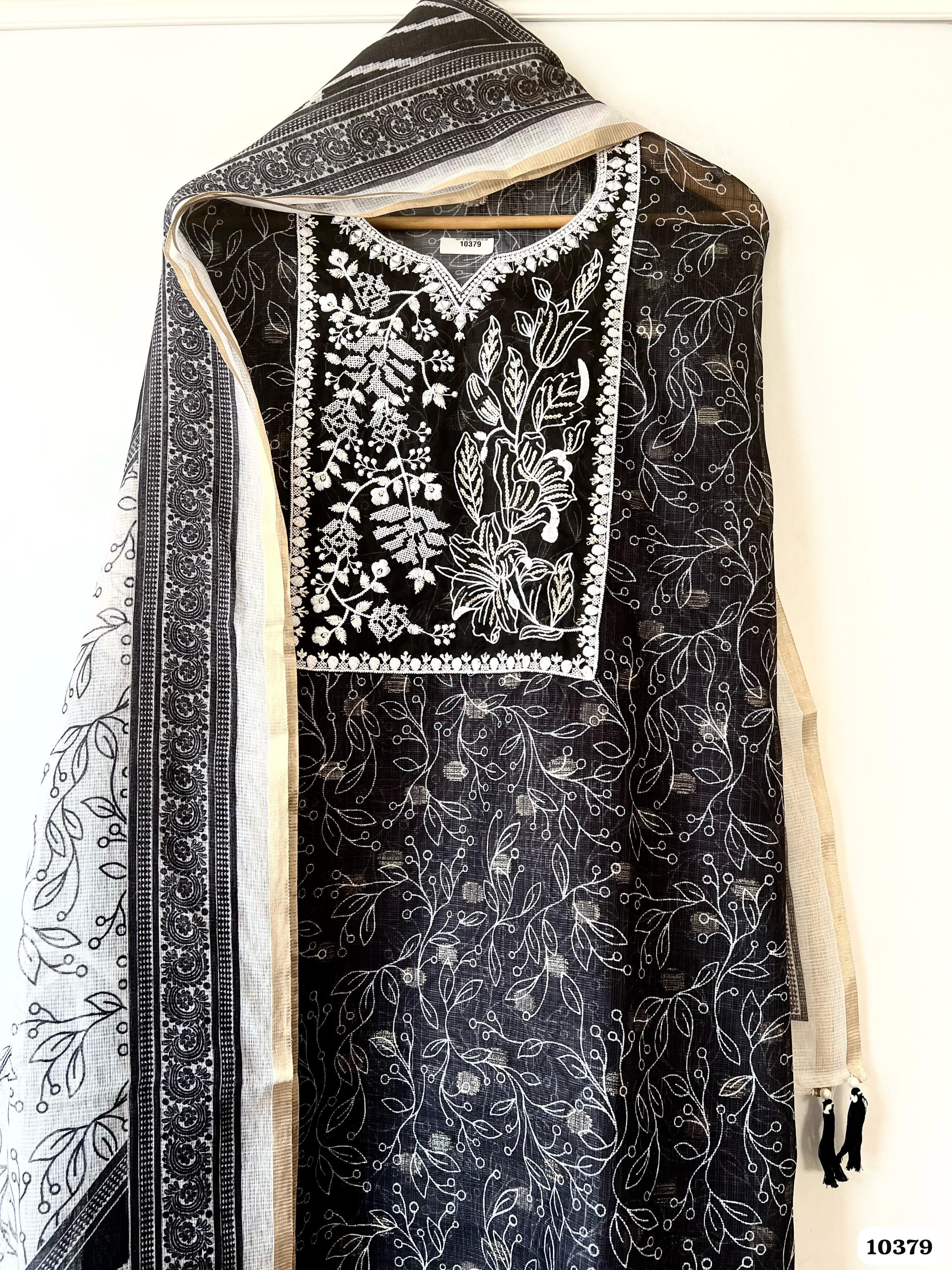 Black Kota Cotton Unstitched Printed Thread -Set of 3 {10379}