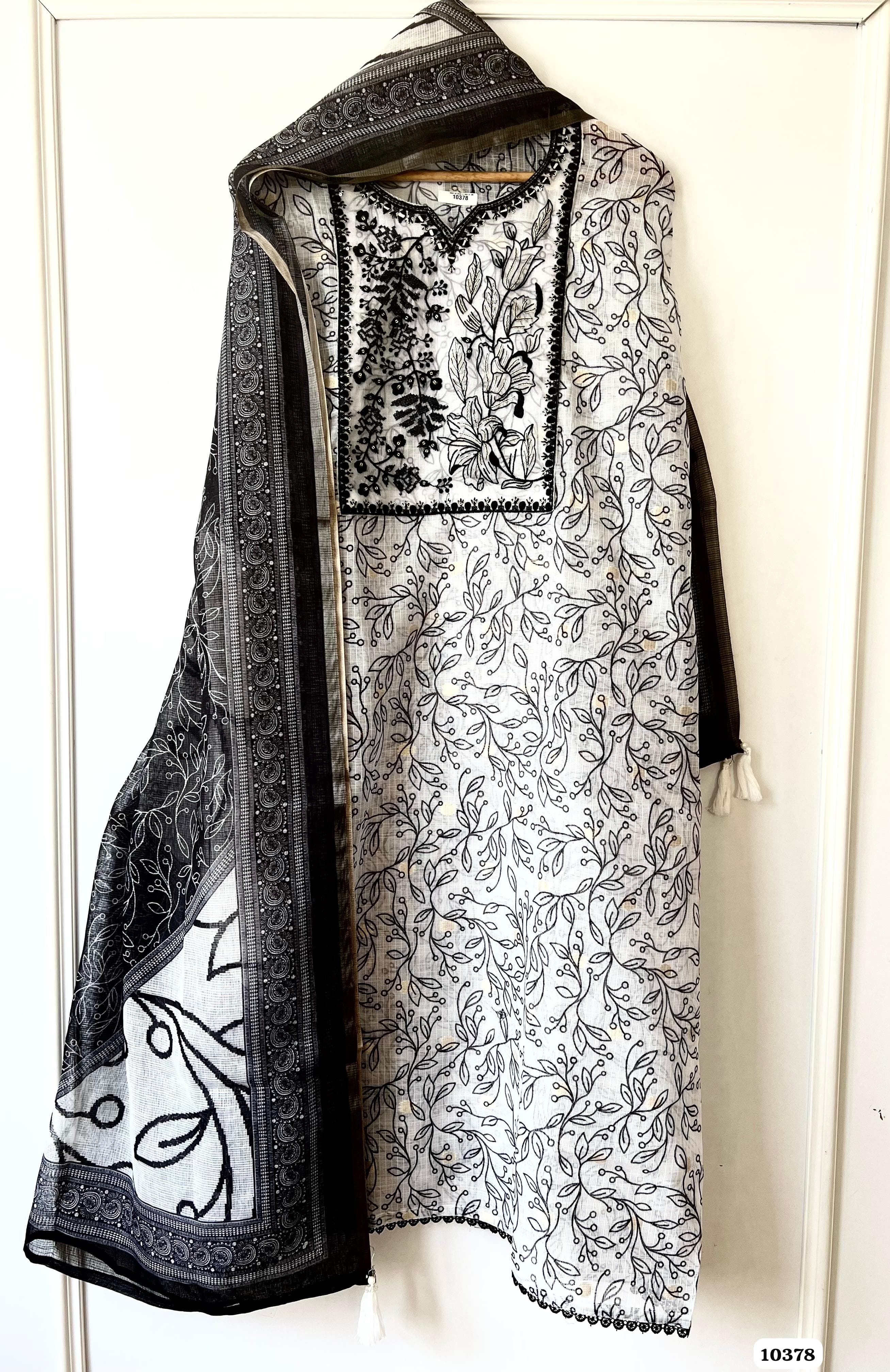 Black Kota Cotton Unstitched Printed Thread -Set of 3 {10378}