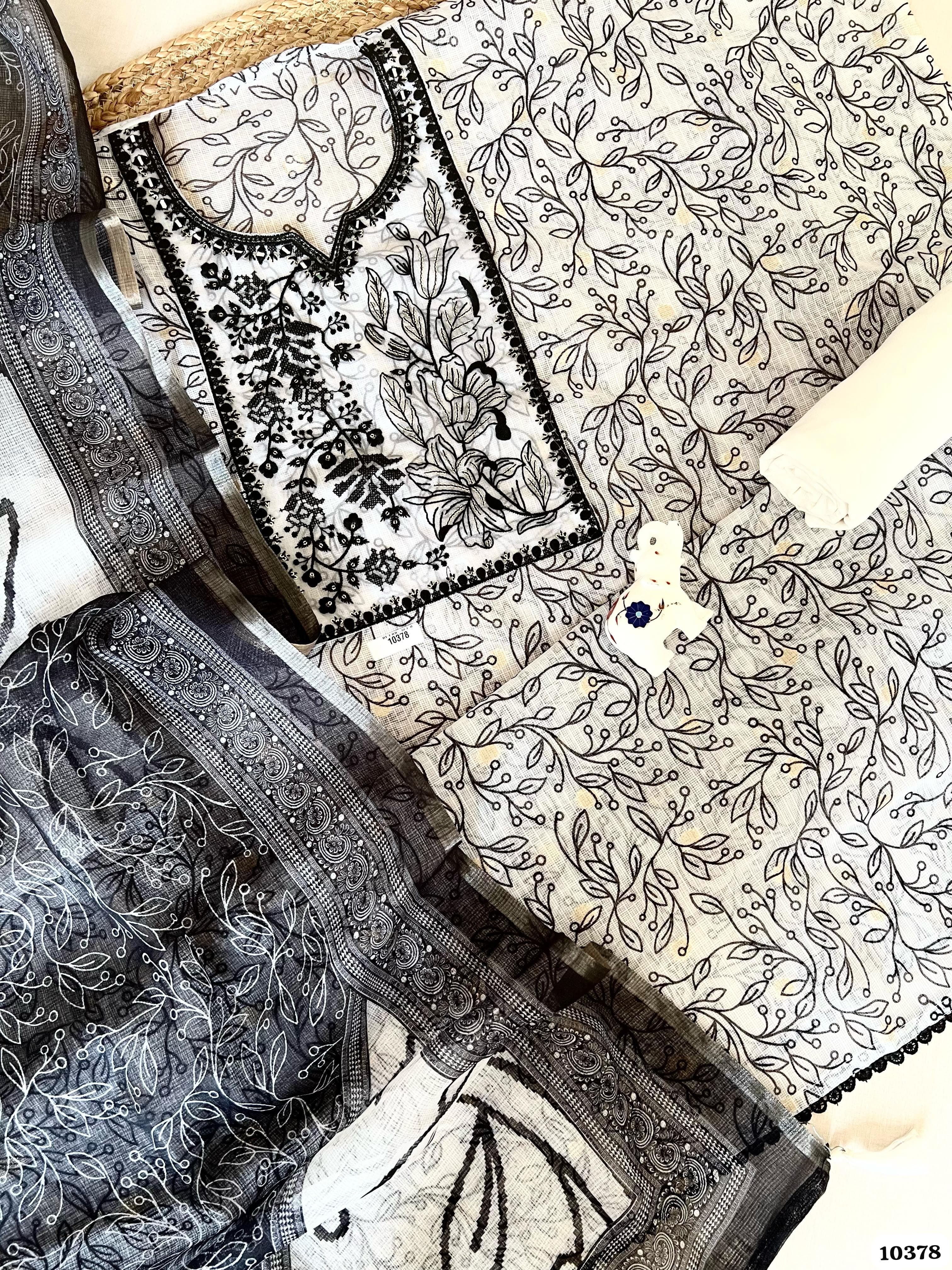 Black Kota Cotton Unstitched Printed Thread -Set of 3 {10378}