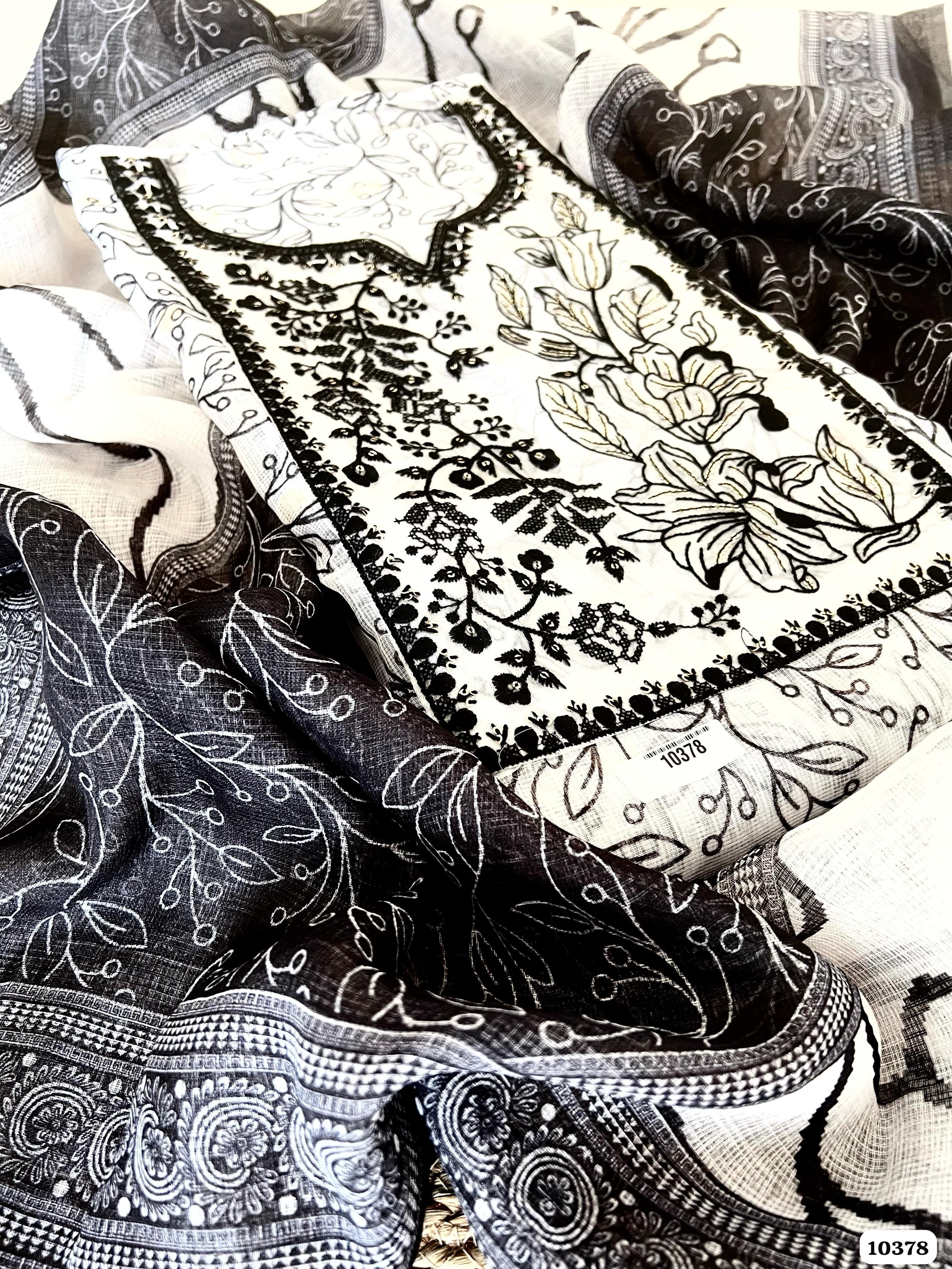 Black Kota Cotton Unstitched Printed Thread -Set of 3 {10378}