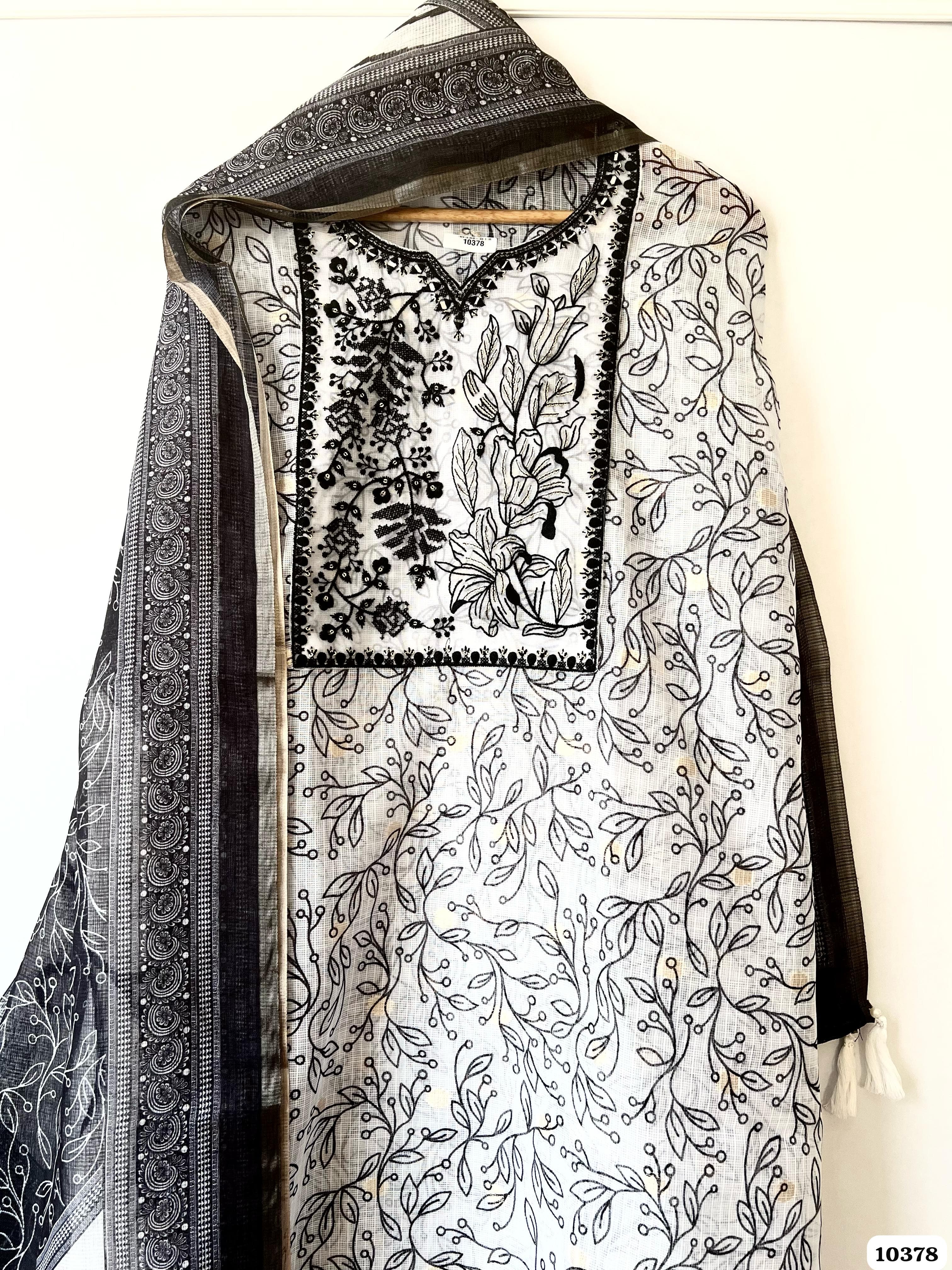 Black Kota Cotton Unstitched Printed Thread -Set of 3 {10378}