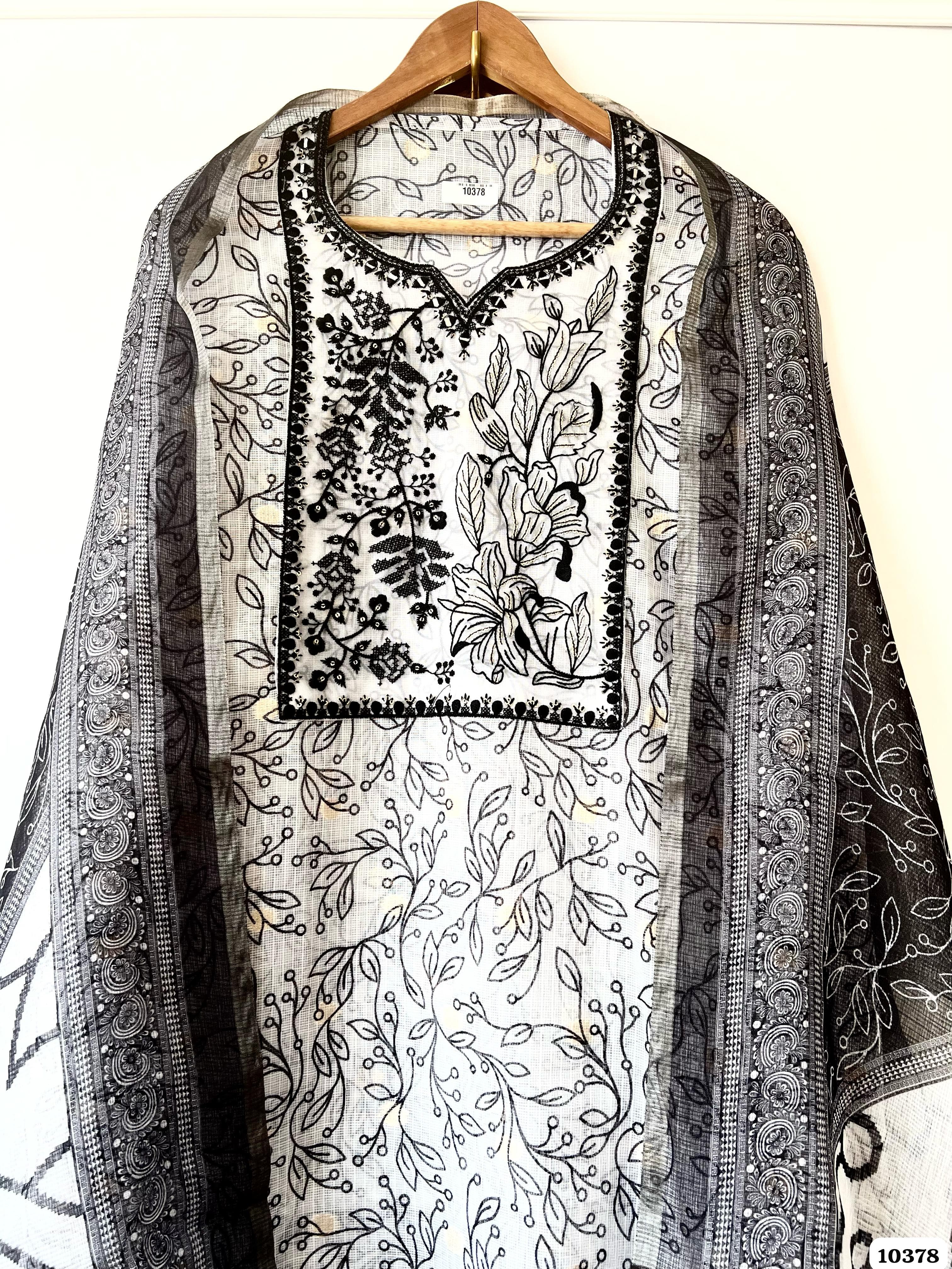 Black Kota Cotton Unstitched Printed Thread -Set of 3 {10378}