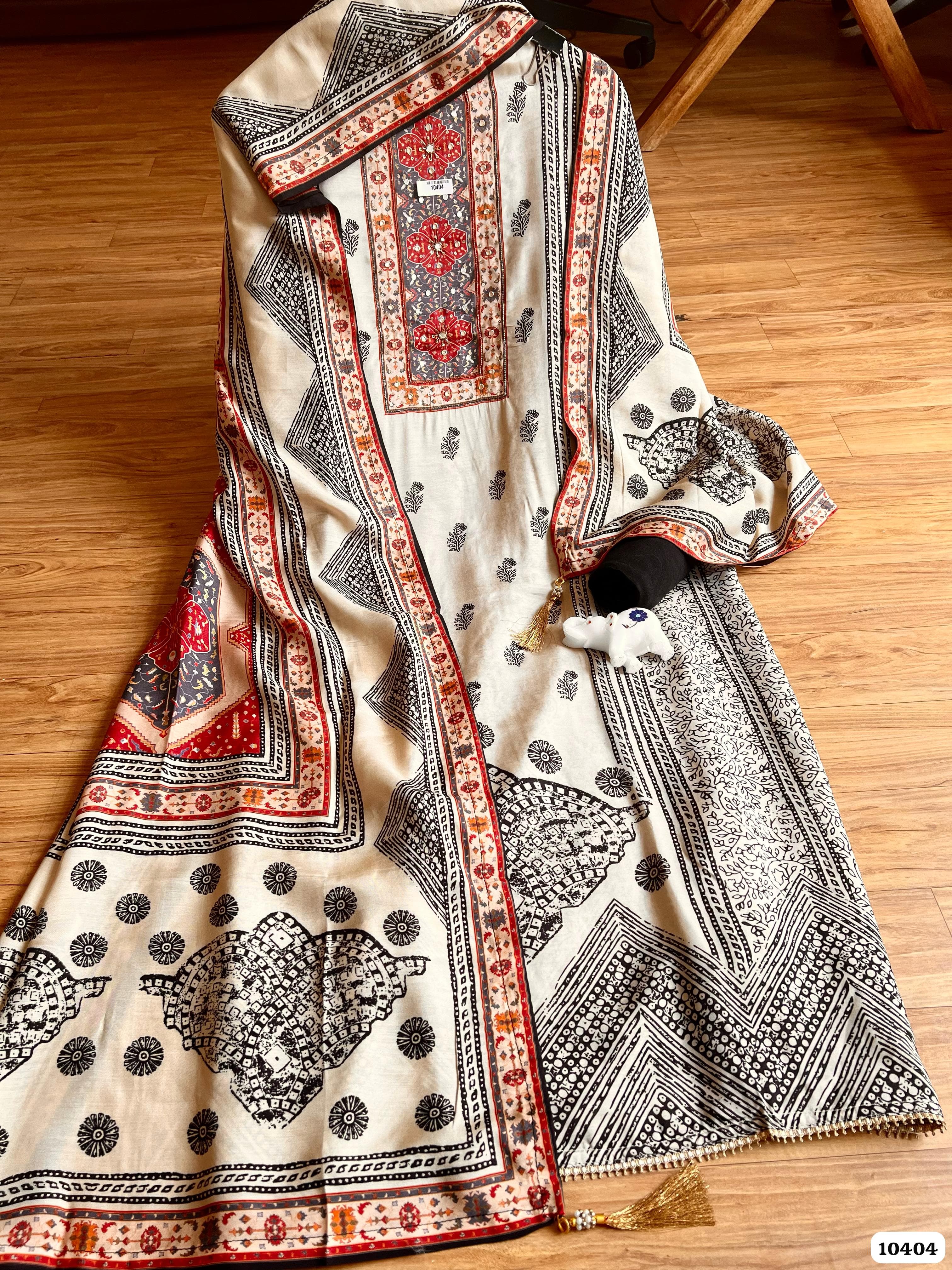 White Muslin Unstitched Designer Printing Yok Handwork -Set of 3