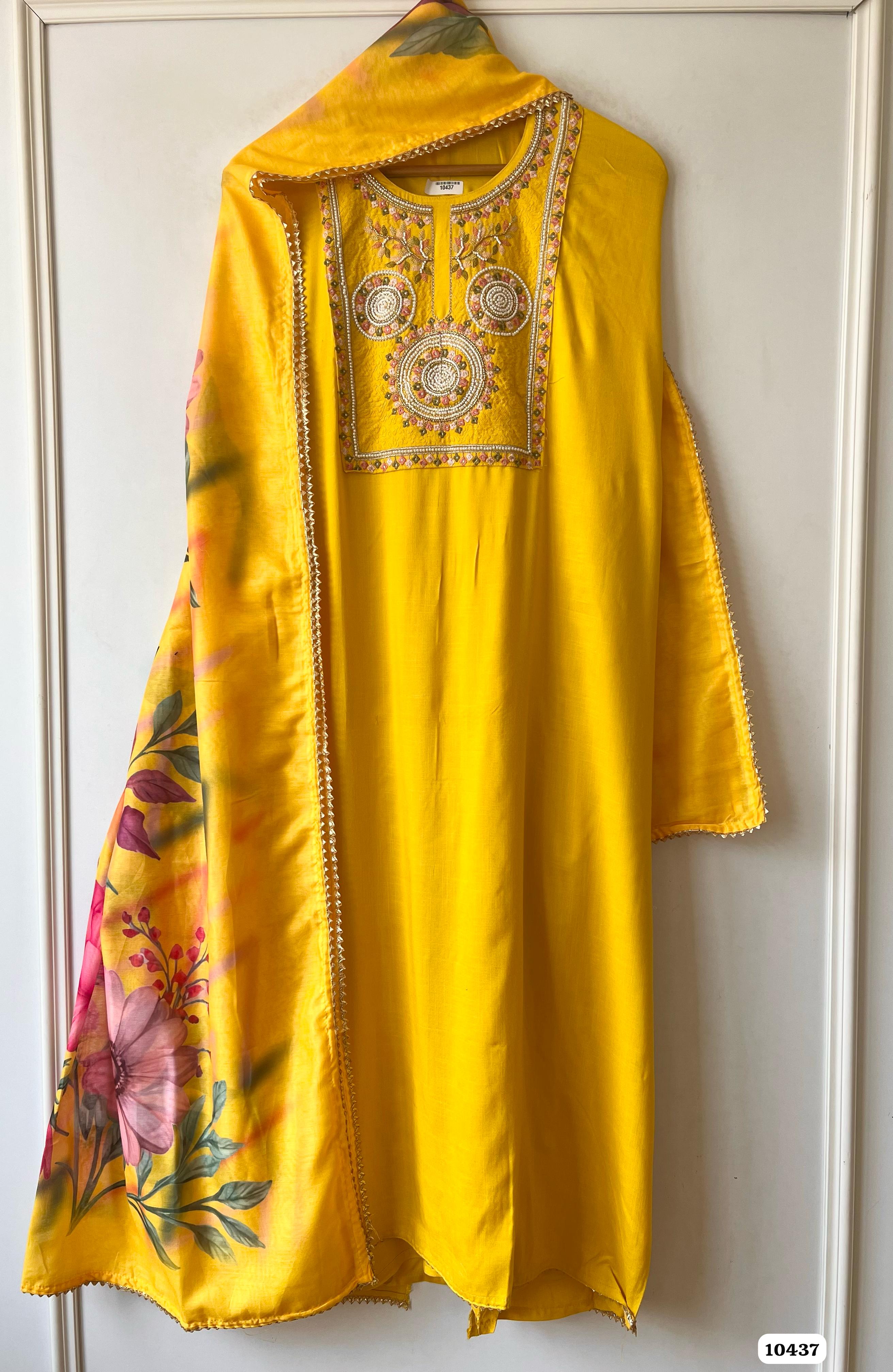 Yellow Slub Cotton Unstitched Thread Beads Neck -Set of 3
