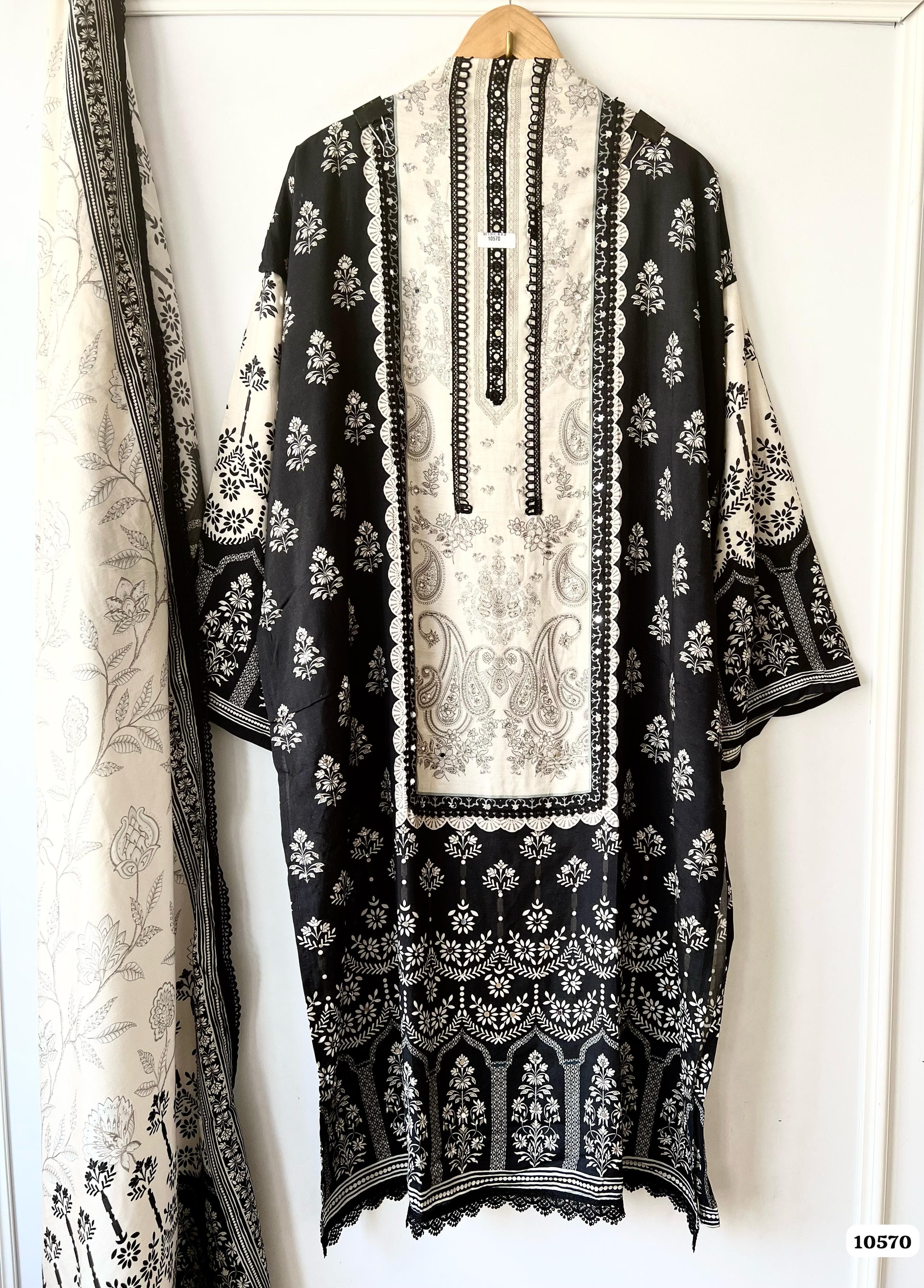 Black Muslin Semi Stitched Pakistani Printed -Set of 3