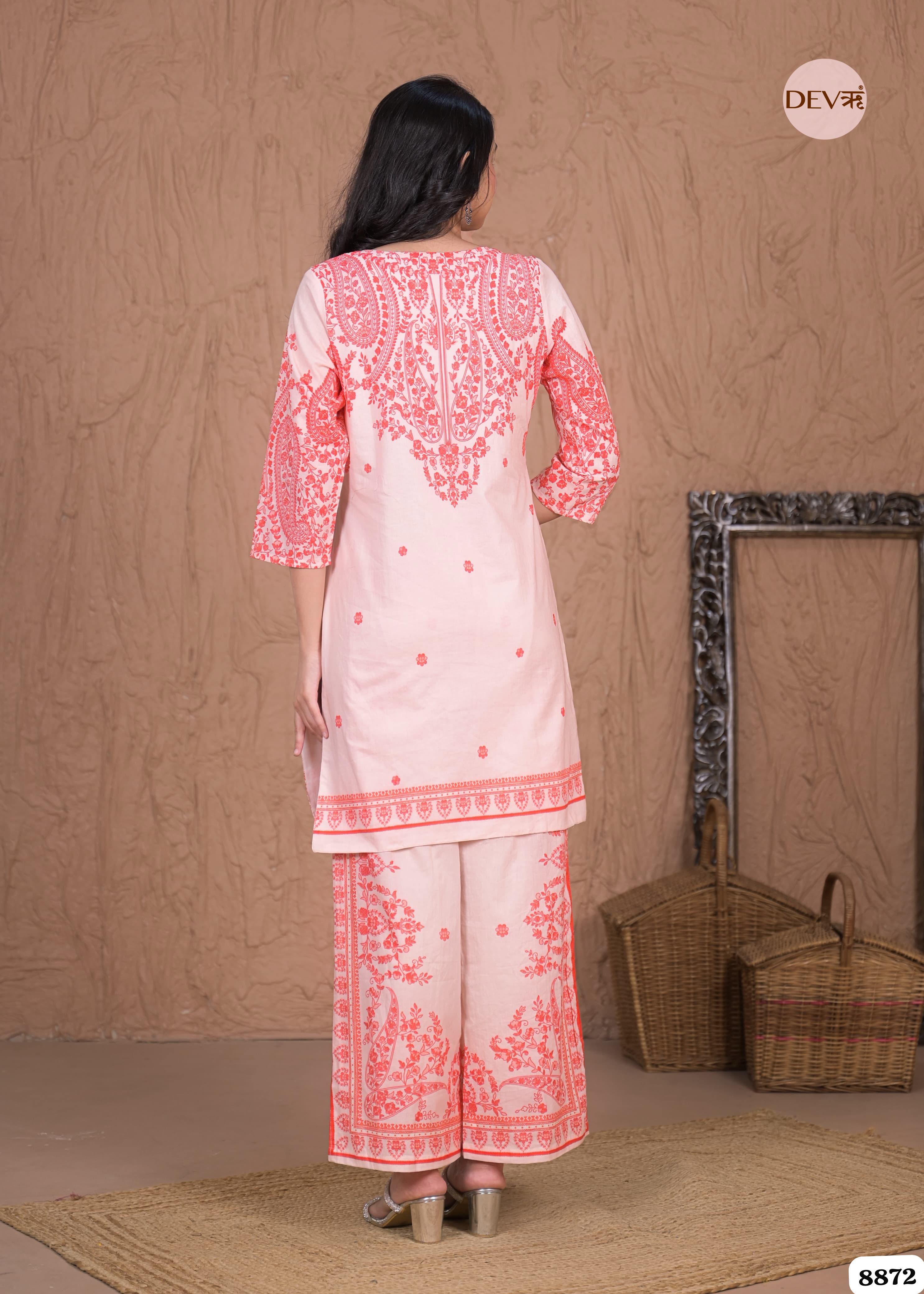 Red and Pink Mul Cotton Pakistani Printed Sleeves Lining Co-Ord -Set of 2