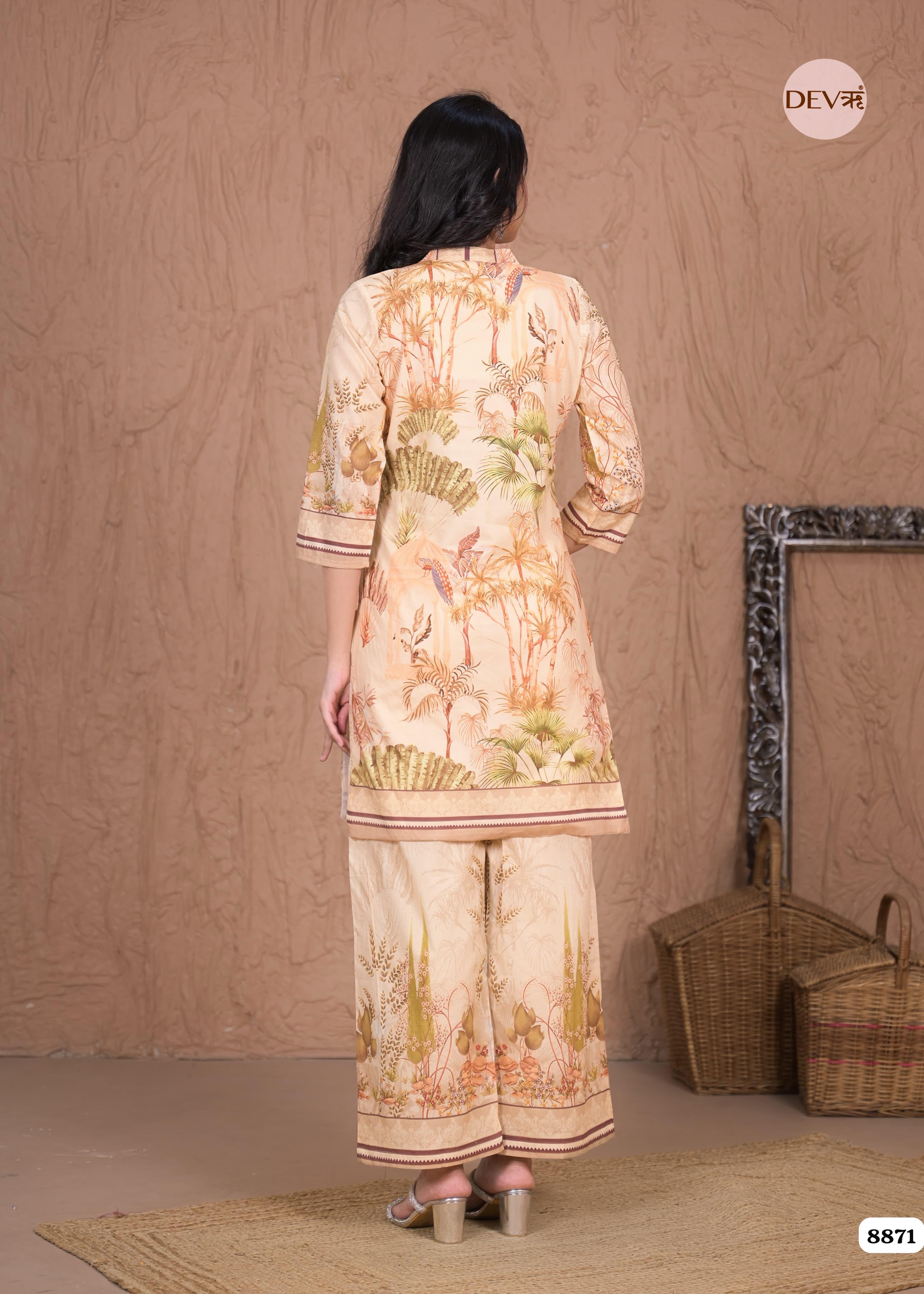 Muted Beige Mul Cotton Pakistani Printed Sleeves Lining Co-Ord -Set of 2 {8871}