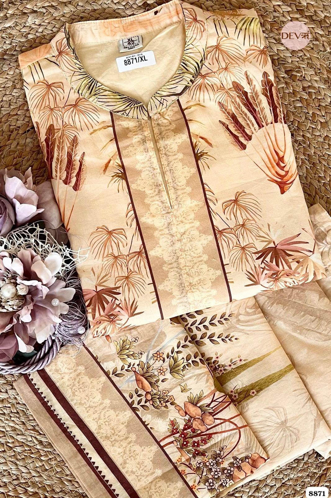 Muted Beige Mul Cotton Pakistani Printed Sleeves Lining Co-Ord -Set of 2 {8871}