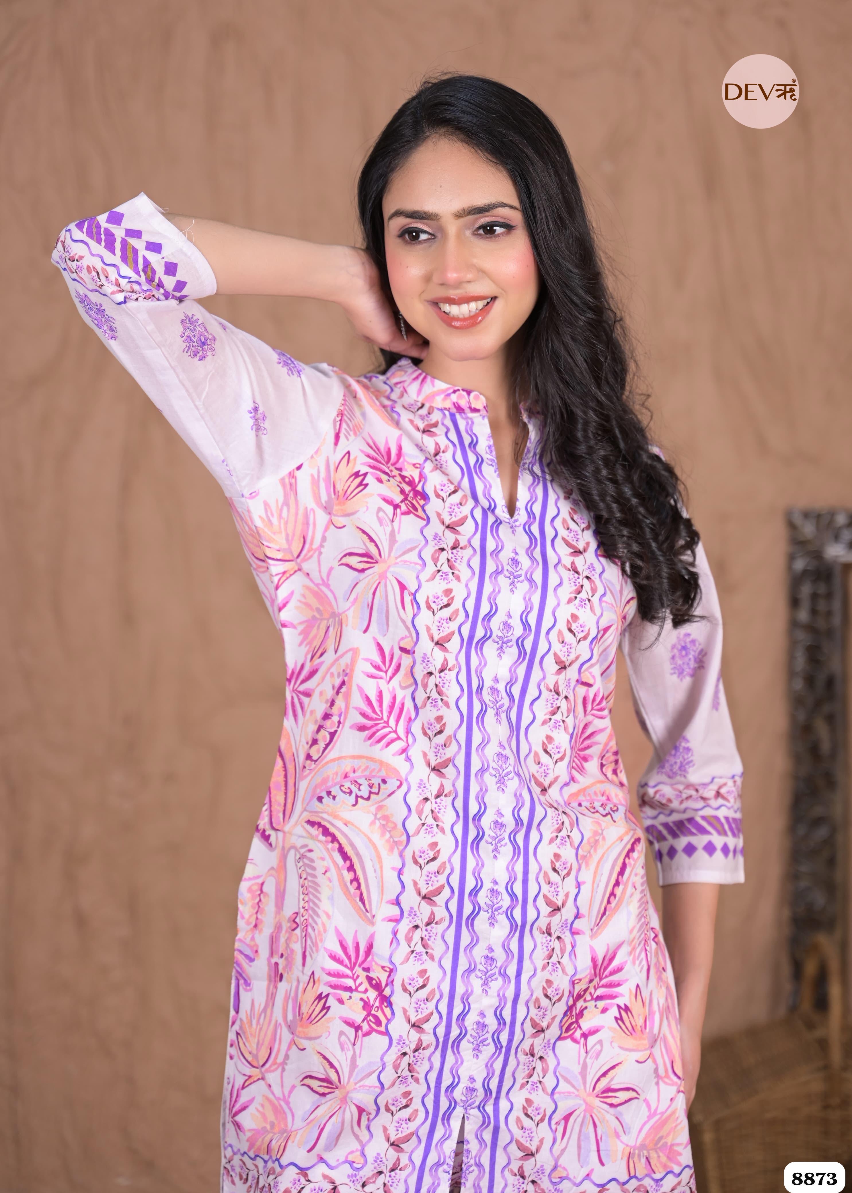 Pink Mul Cotton Pakistani Printed Sleeves Lining Co-Ord -Set of 2 {8873}