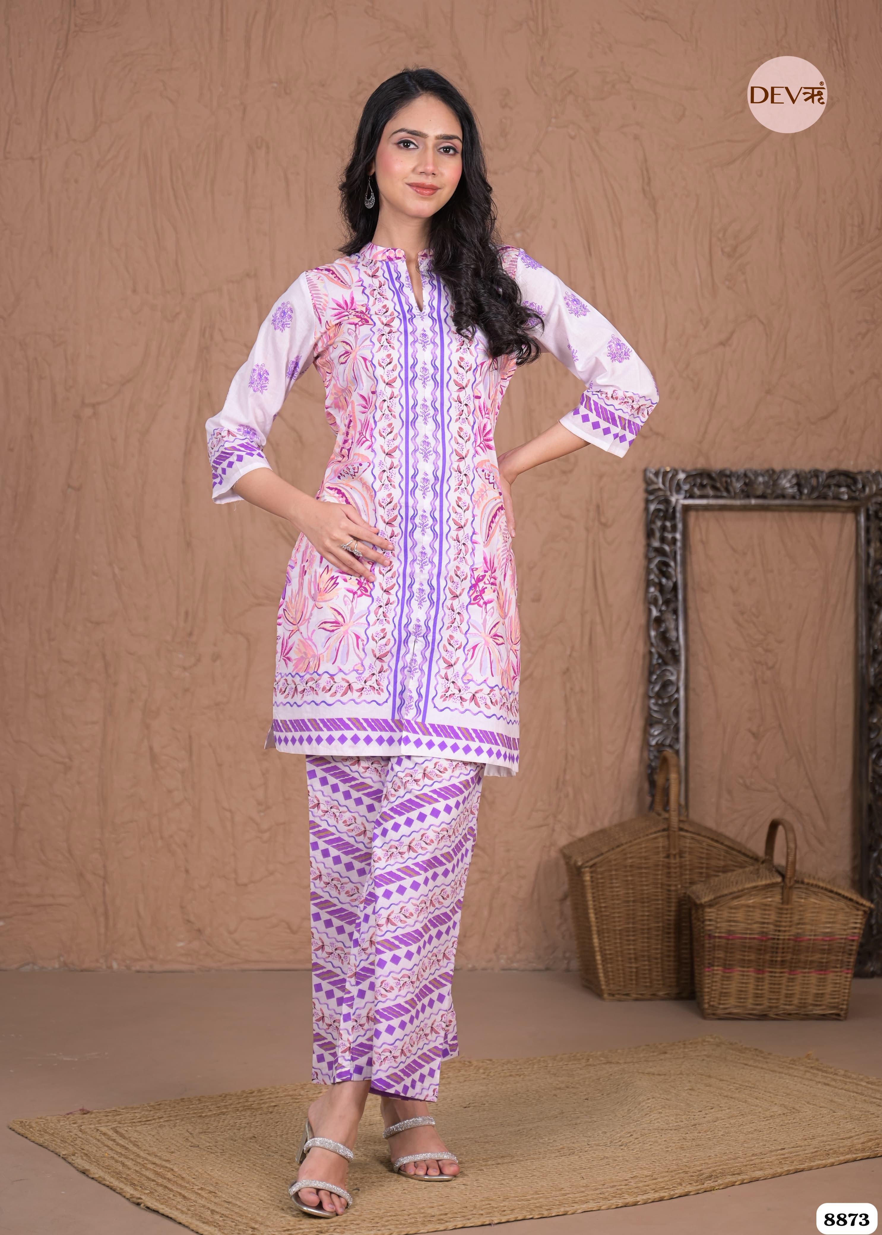 Pink Mul Cotton Pakistani Printed Sleeves Lining Co-Ord -Set of 2 {8873}
