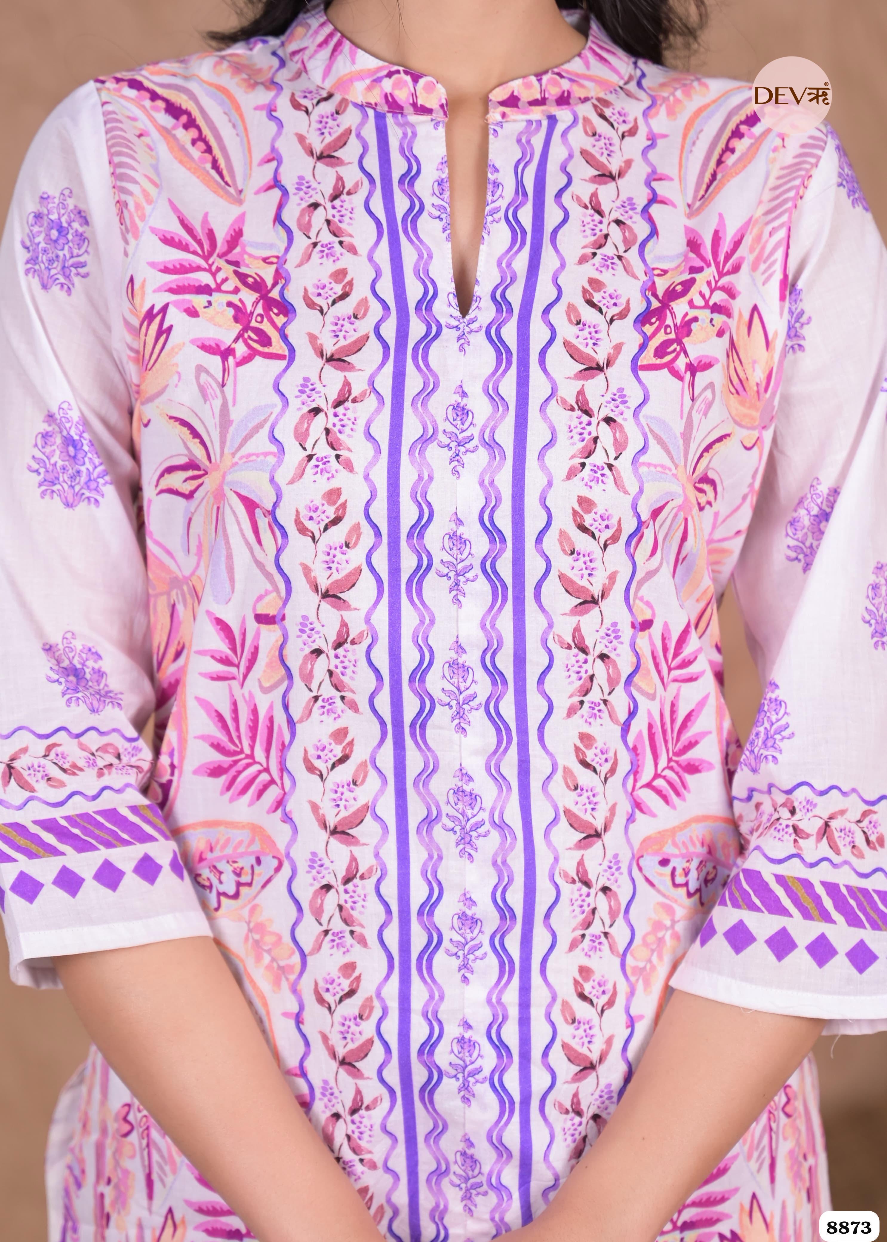 Pink Mul Cotton Pakistani Printed Sleeves Lining Co-Ord -Set of 2 {8873}