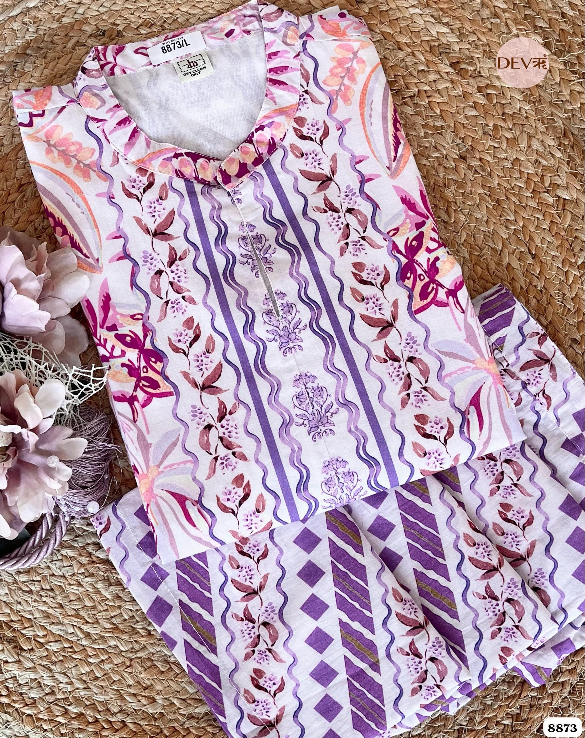 Pink Mul Cotton Pakistani Printed Sleeves Lining Co-Ord -Set of 2 {8873}