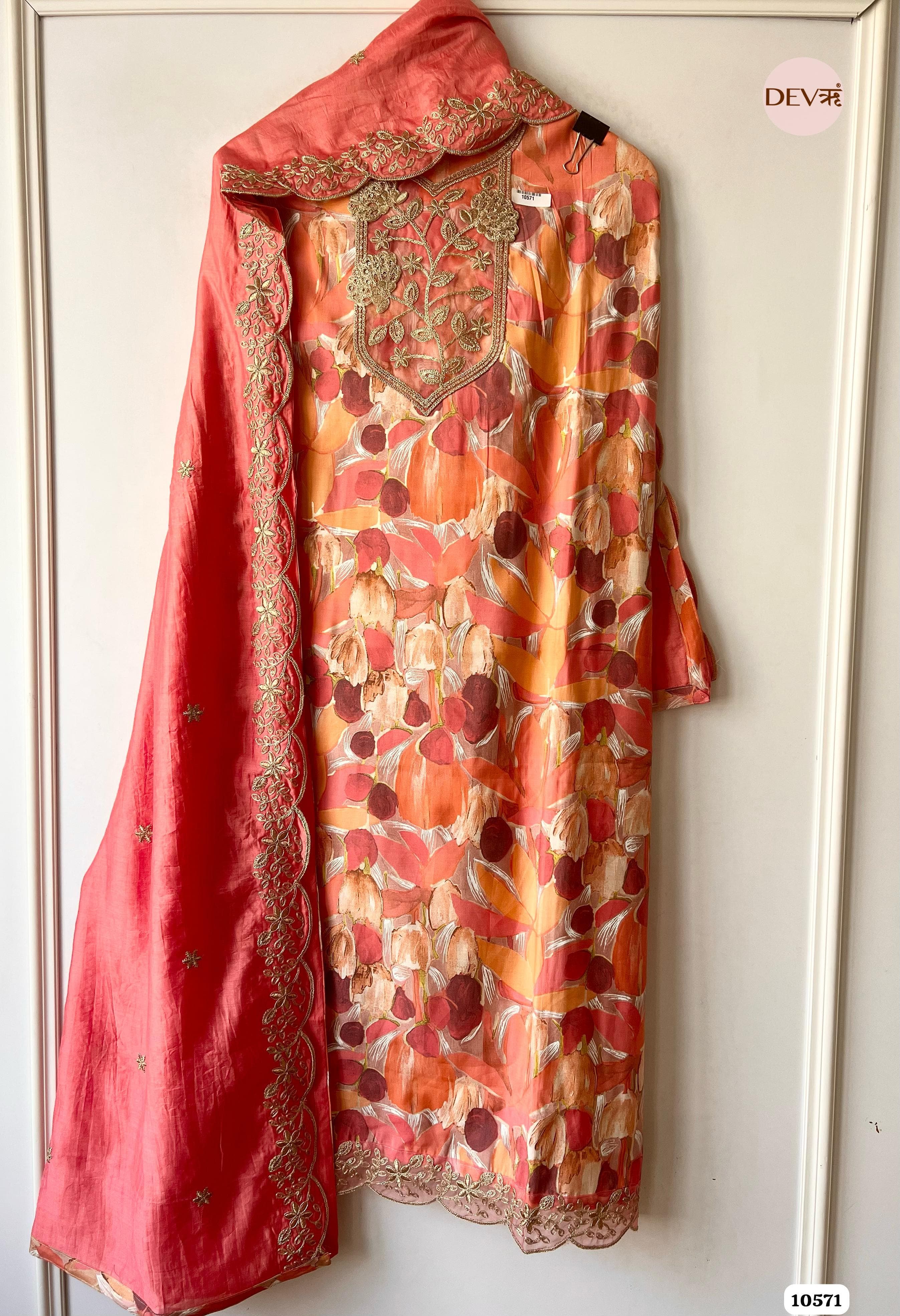 Orange Modal Silk Unstitched Printed Embroidered -Set Of 3