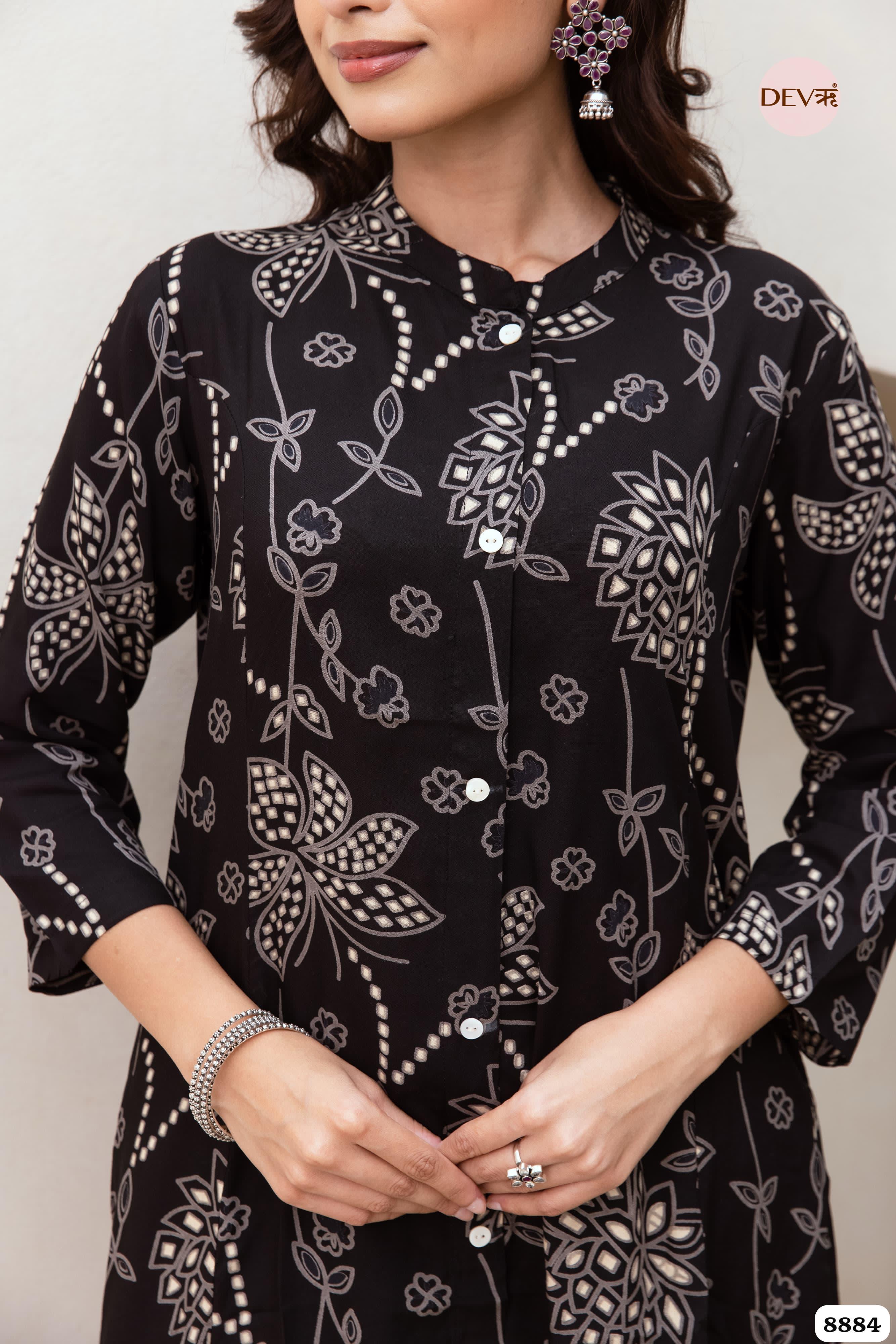 Black German Reyon Printed Ready Made Co-Ord -Set of 2