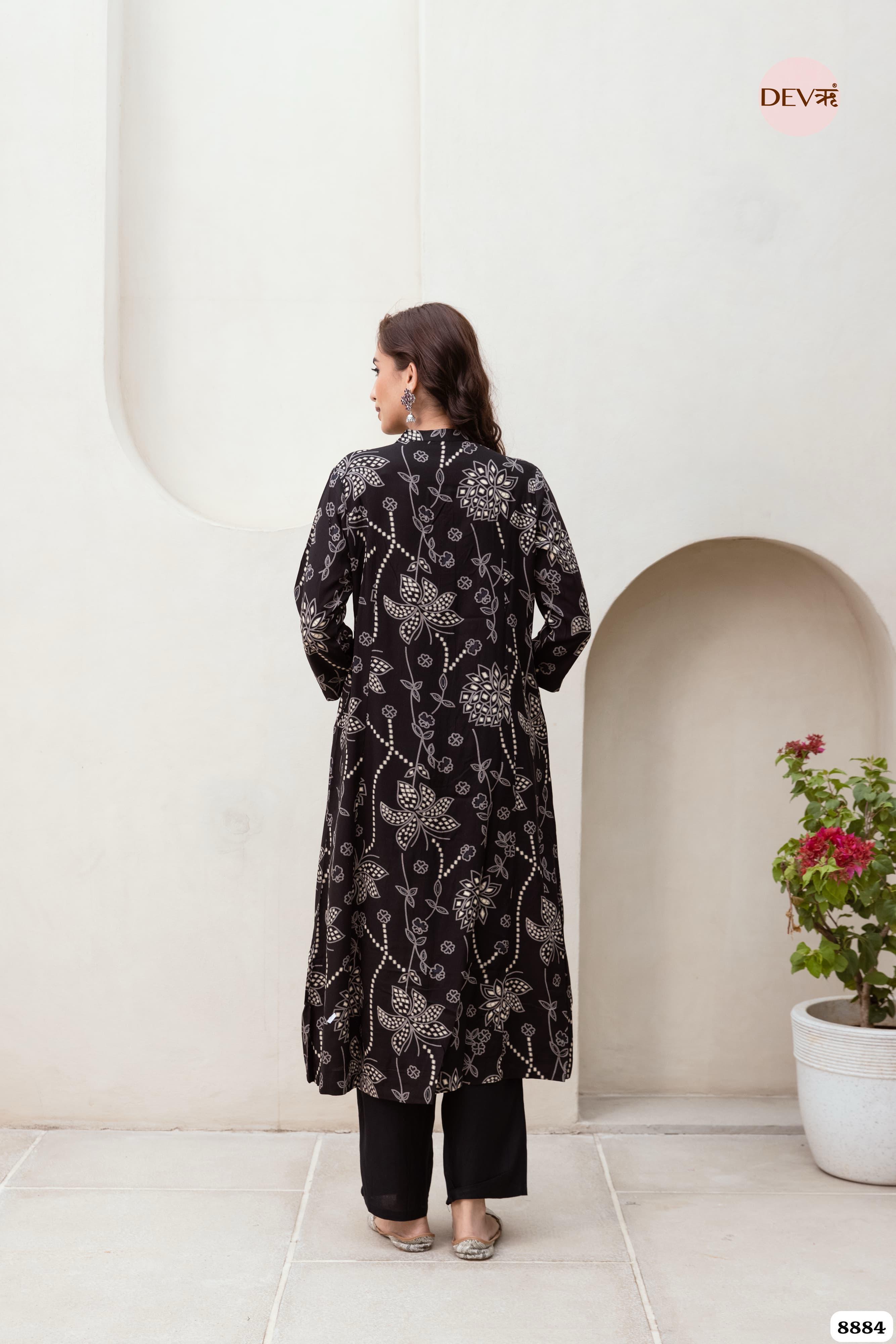 Black German Reyon Printed Ready Made Co-Ord -Set of 2 {8884}