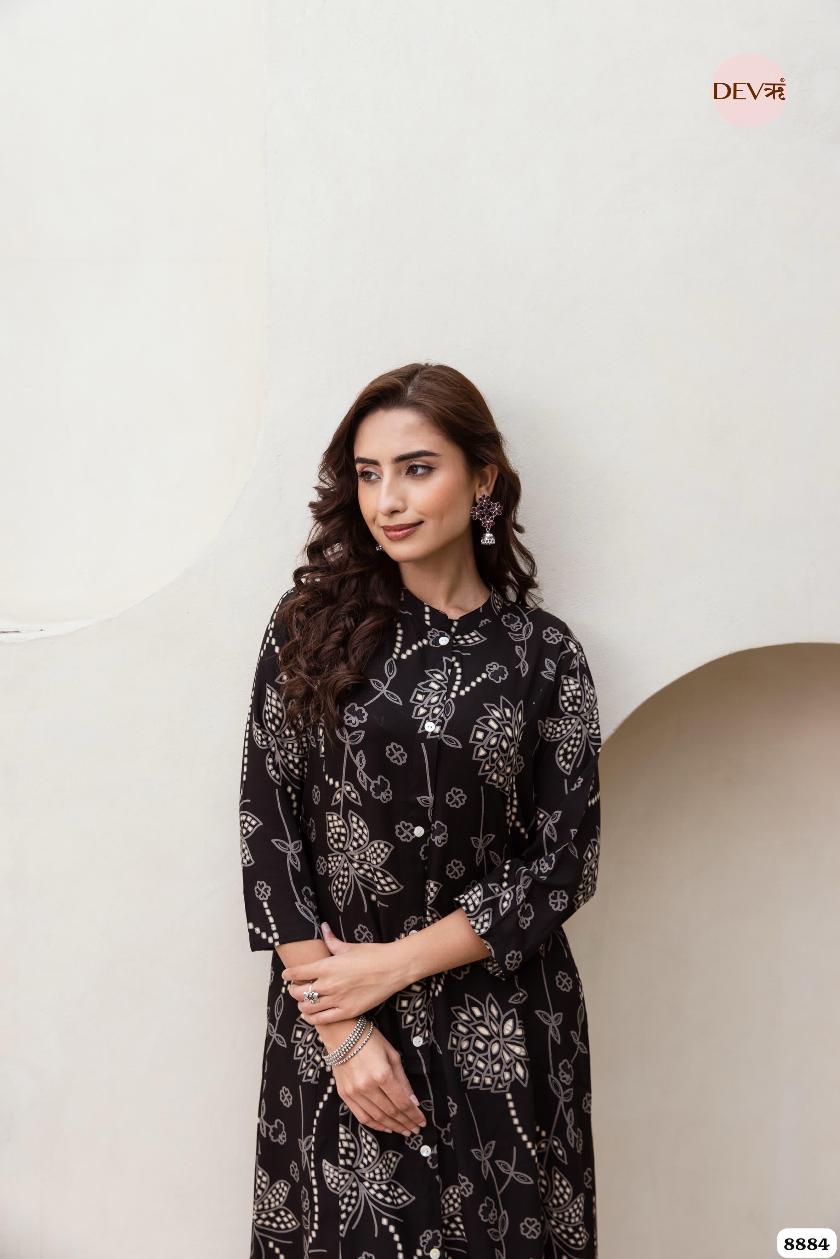 Black German Reyon Printed Ready Made Co-Ord -Set of 2 {8884}