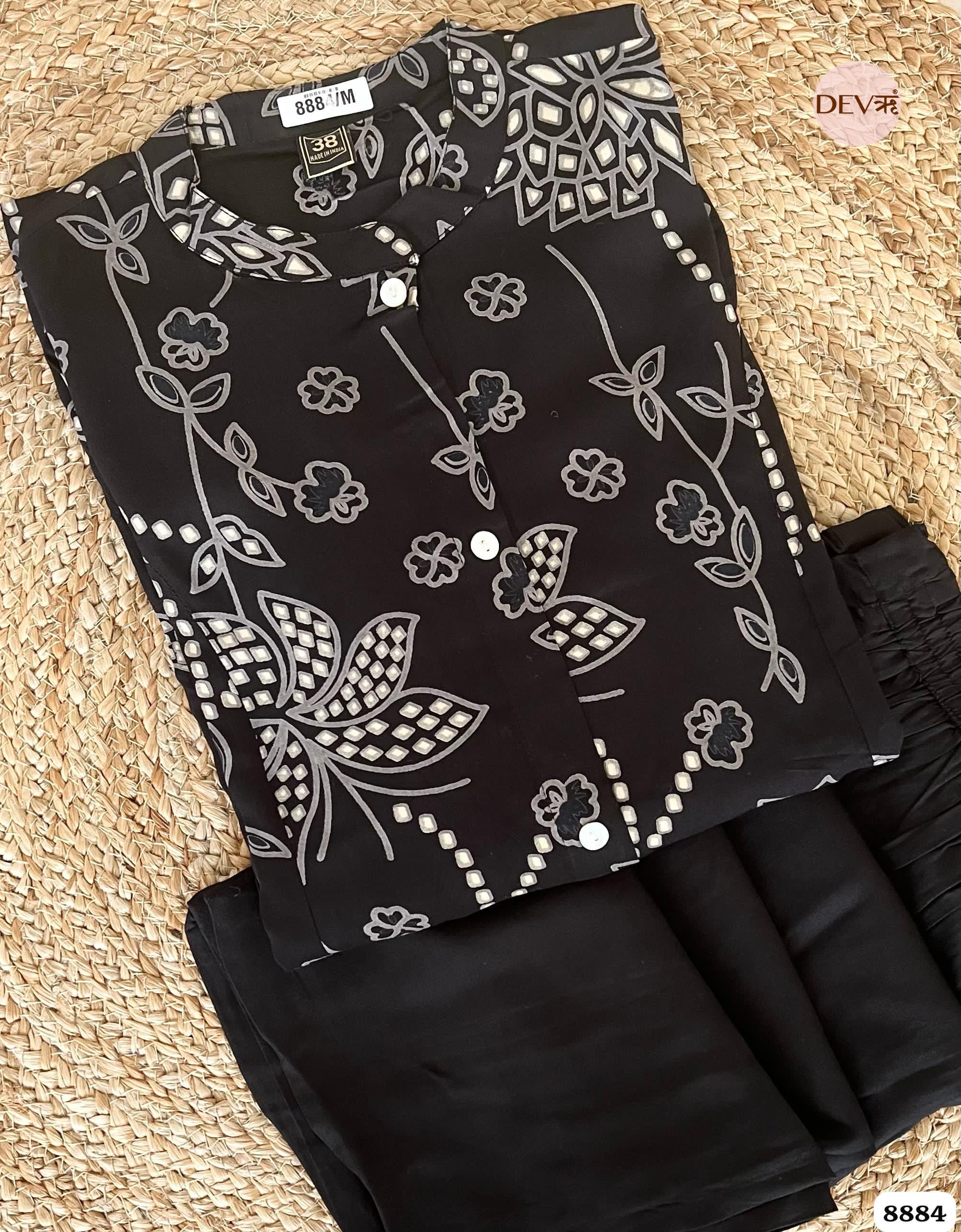 Black German Reyon Printed Ready Made Co-Ord -Set of 2 {8884}