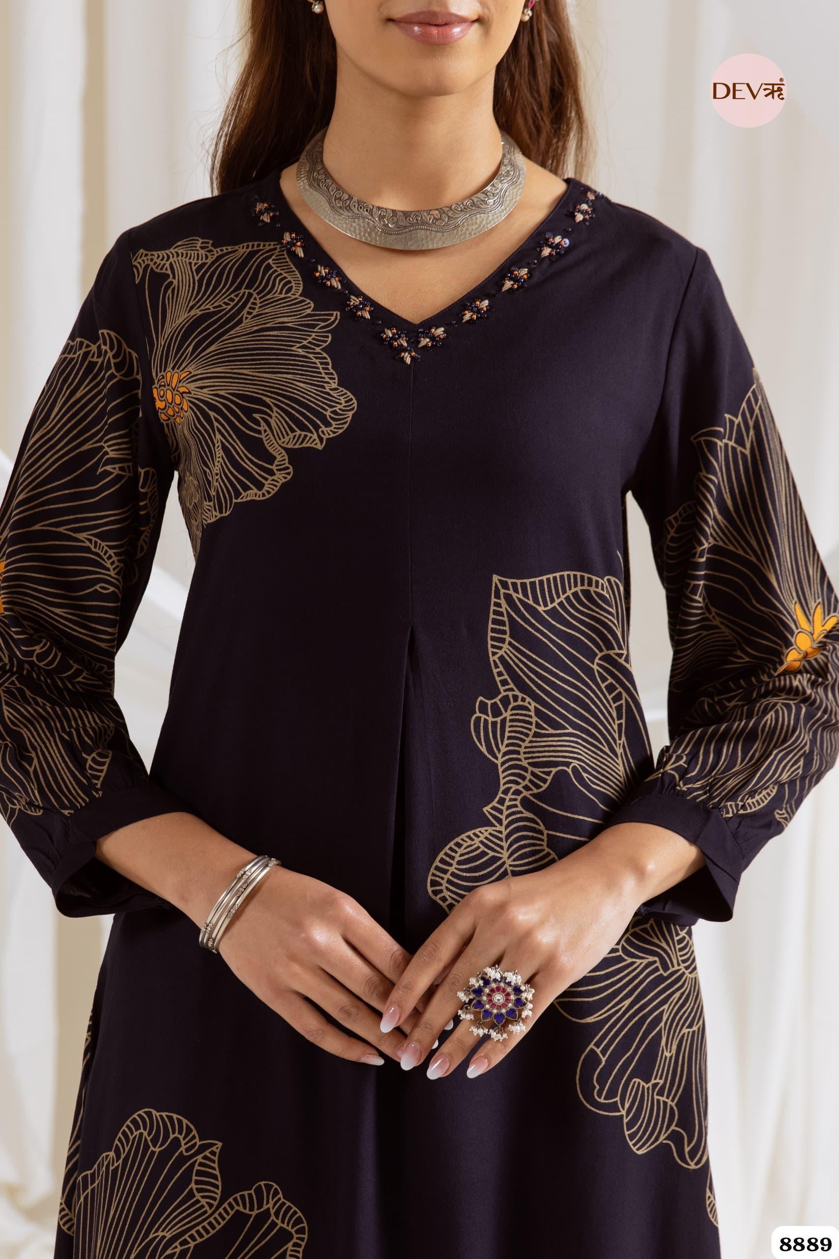 Black German Reyon Printed Ready Made Co-Ord -Set of 2 {8889}