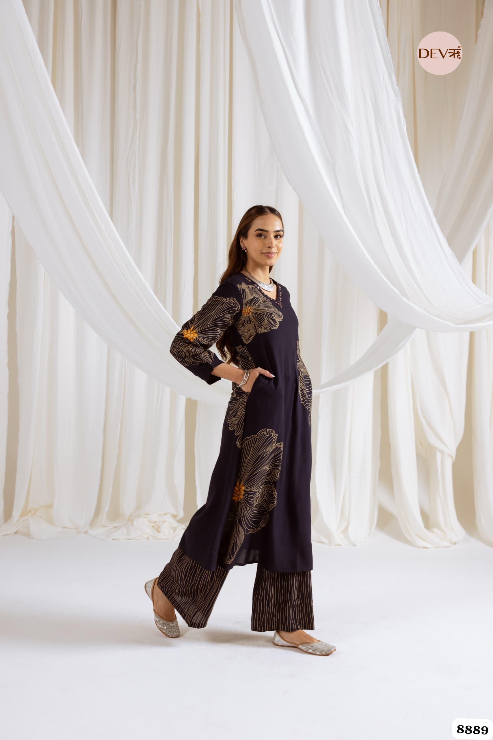 Black German Reyon Printed Ready Made Co-Ord -Set of 2 {8889}