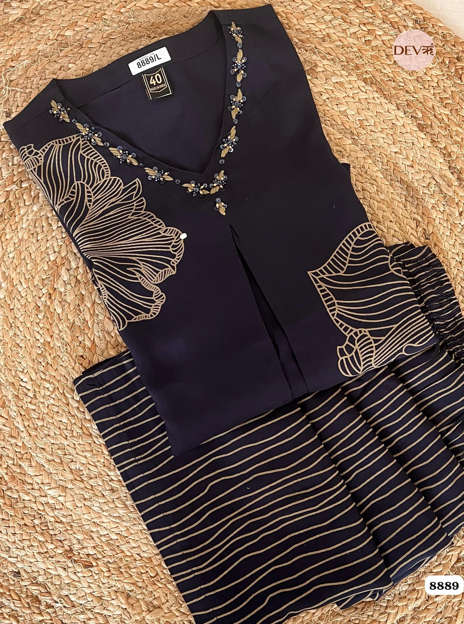 Black German Reyon Printed Ready Made Co-Ord -Set of 2 {8889}