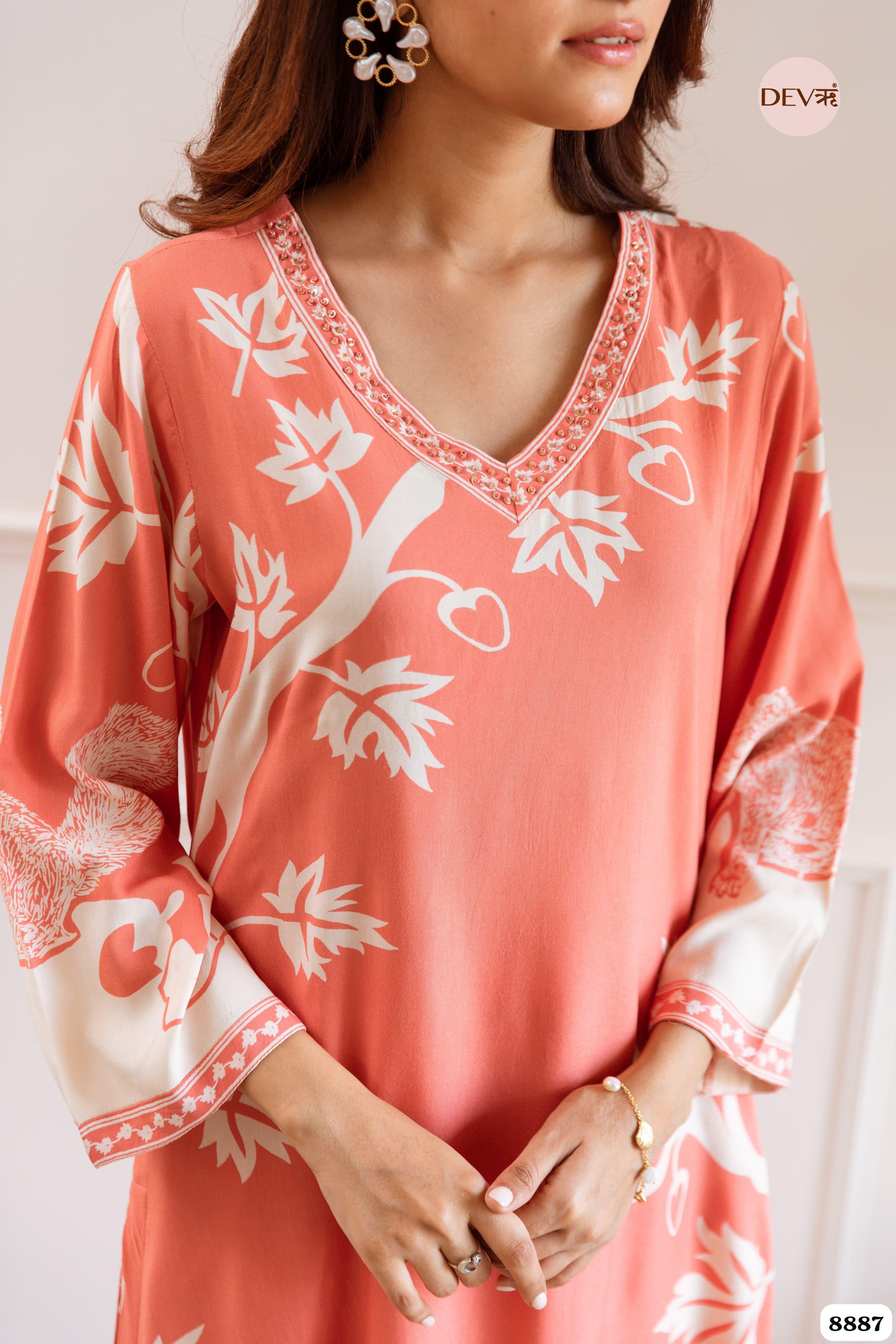 Pink German Reyon Printed Ready Made Co-Ord -Set of 2