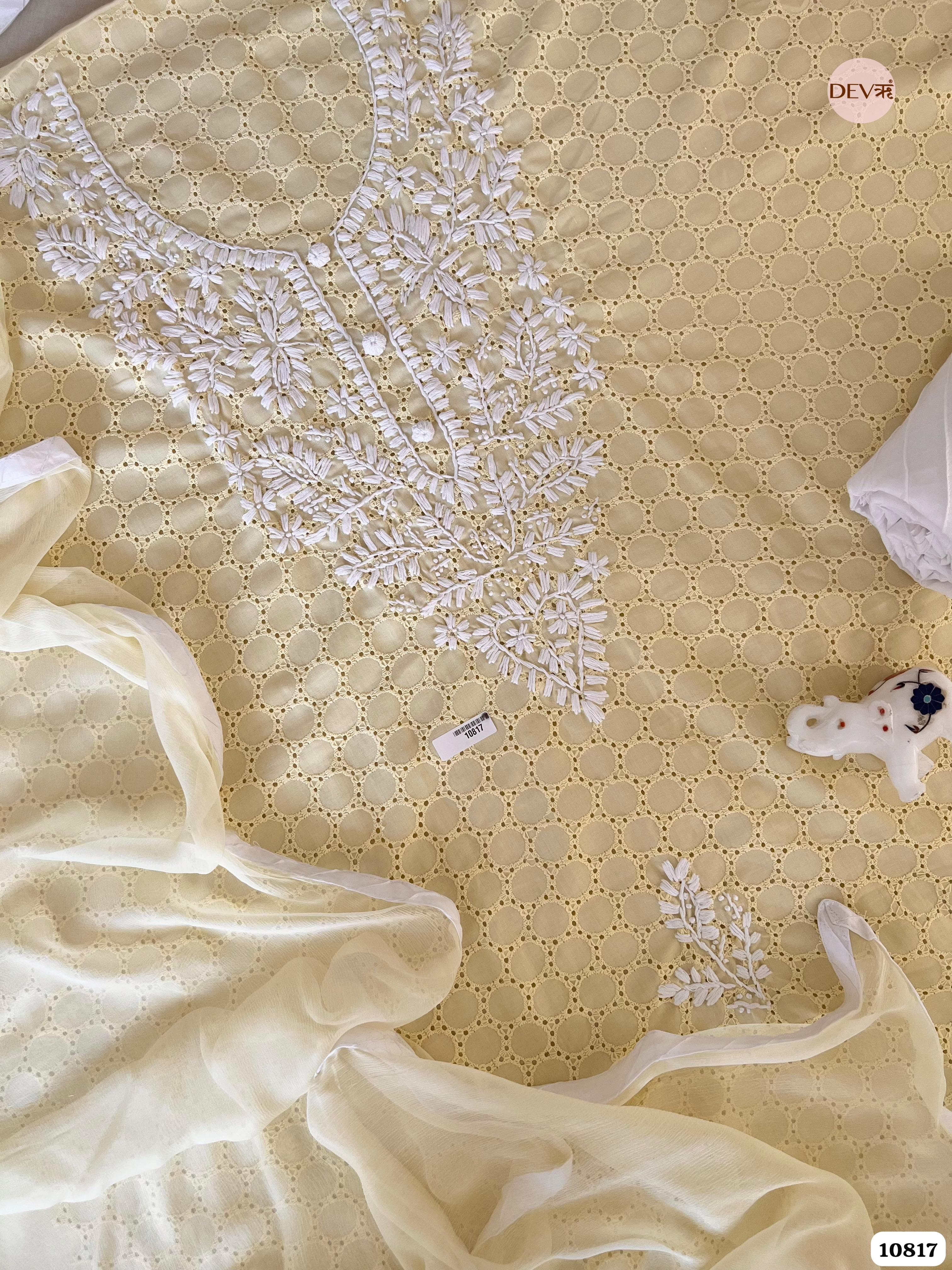 Yellow Soft Cotton Embroidered -Set Of 3