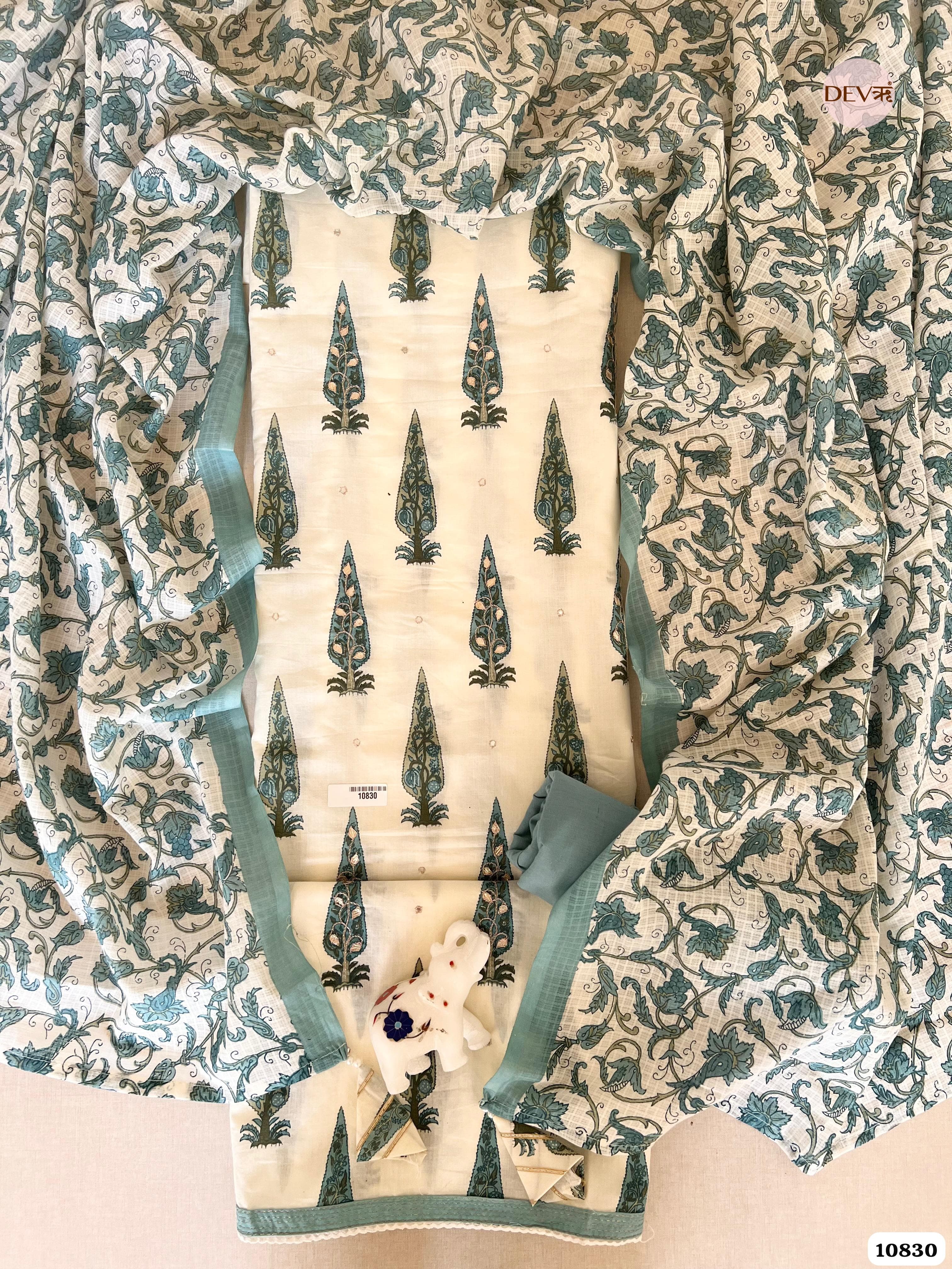Blue Cotton Jaipuri Block Printed Hand Embroidered -Set Of 3