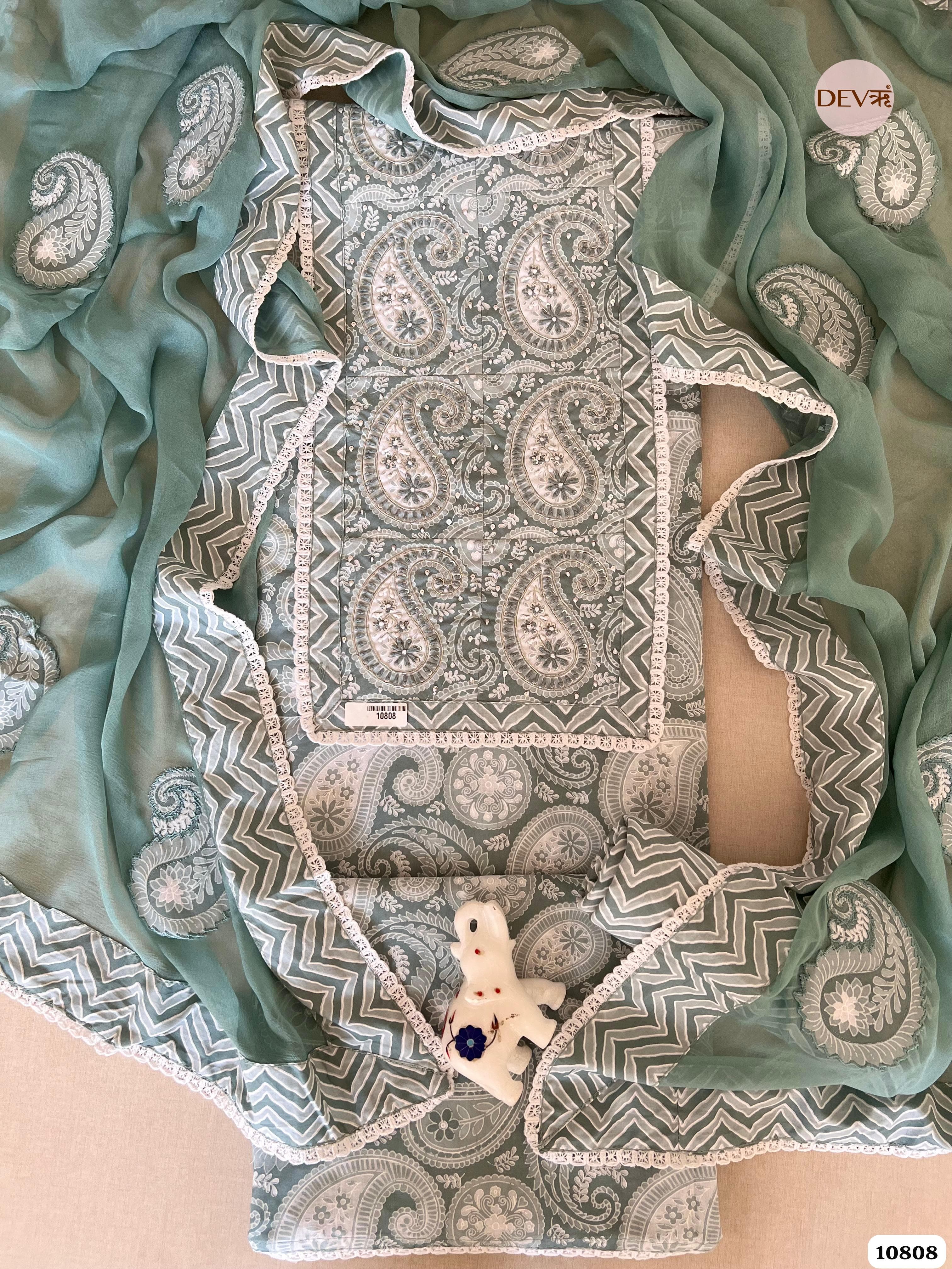 Green Cotton Jaipuri Block Printed Hand Embroidered -Set Of 3 {10808}