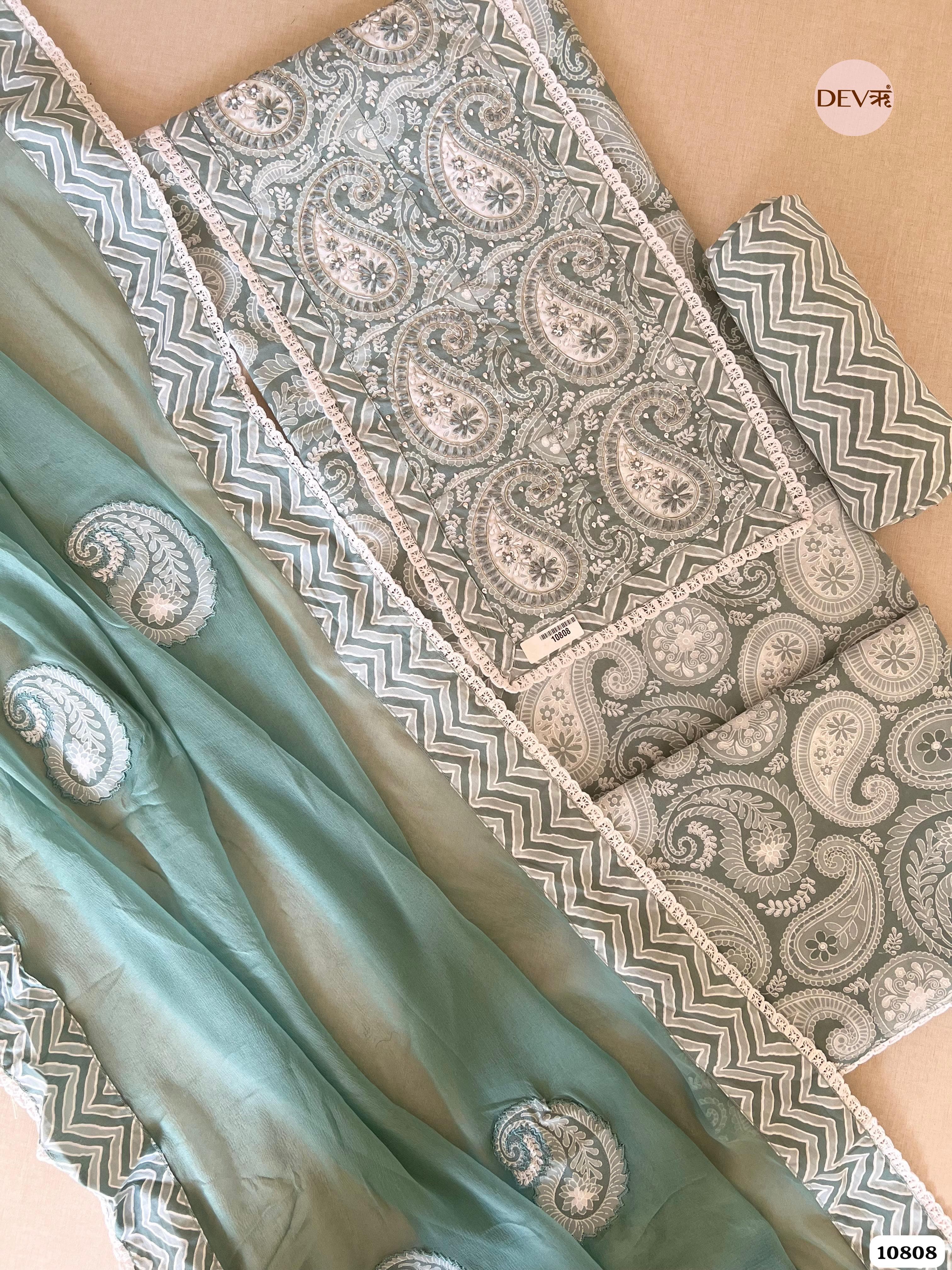 Green Cotton Jaipuri Block Printed Hand Embroidered -Set Of 3 {10808}