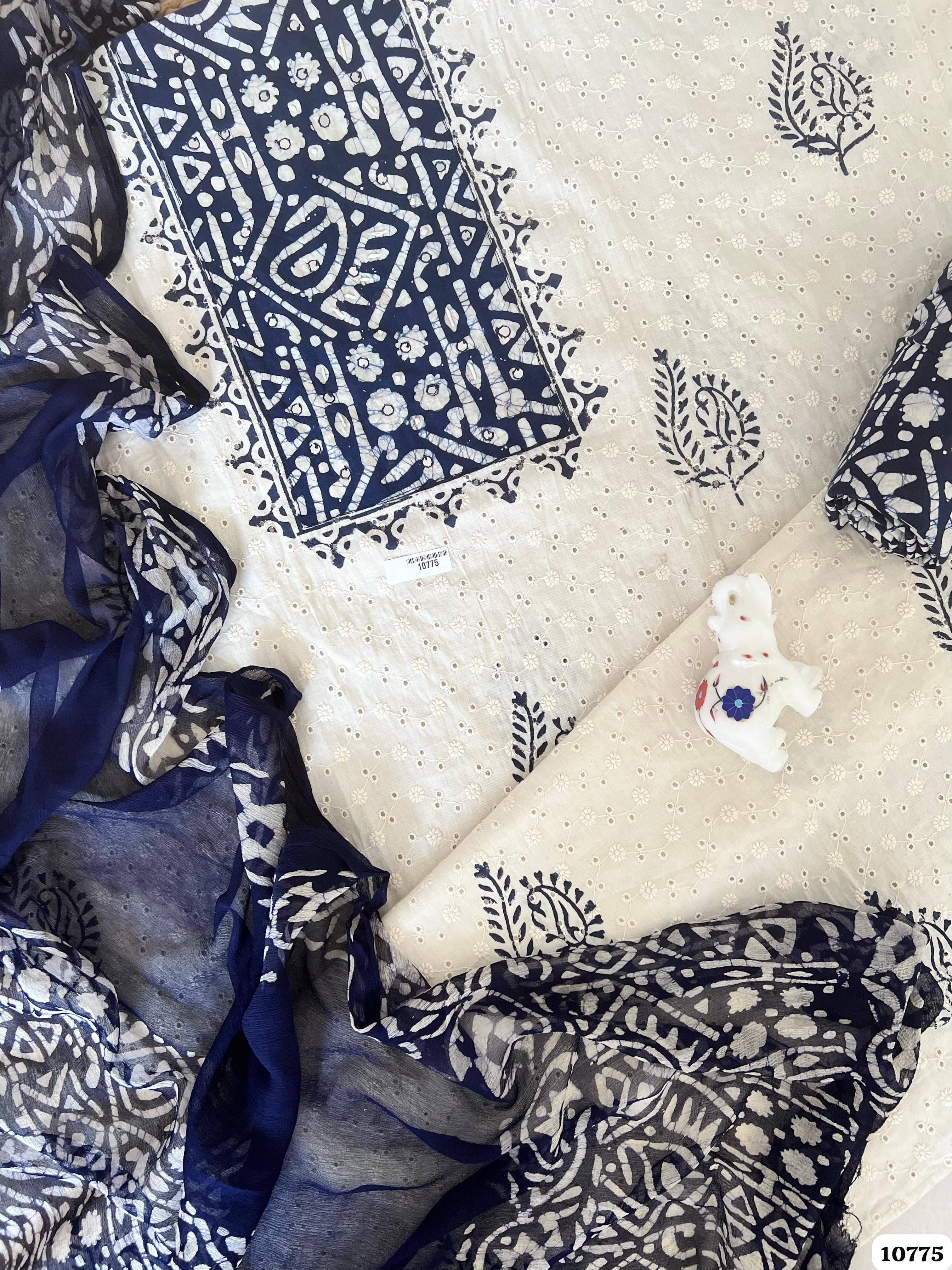 Blue Cotton Unstitched Batik Prints -Set Of 3