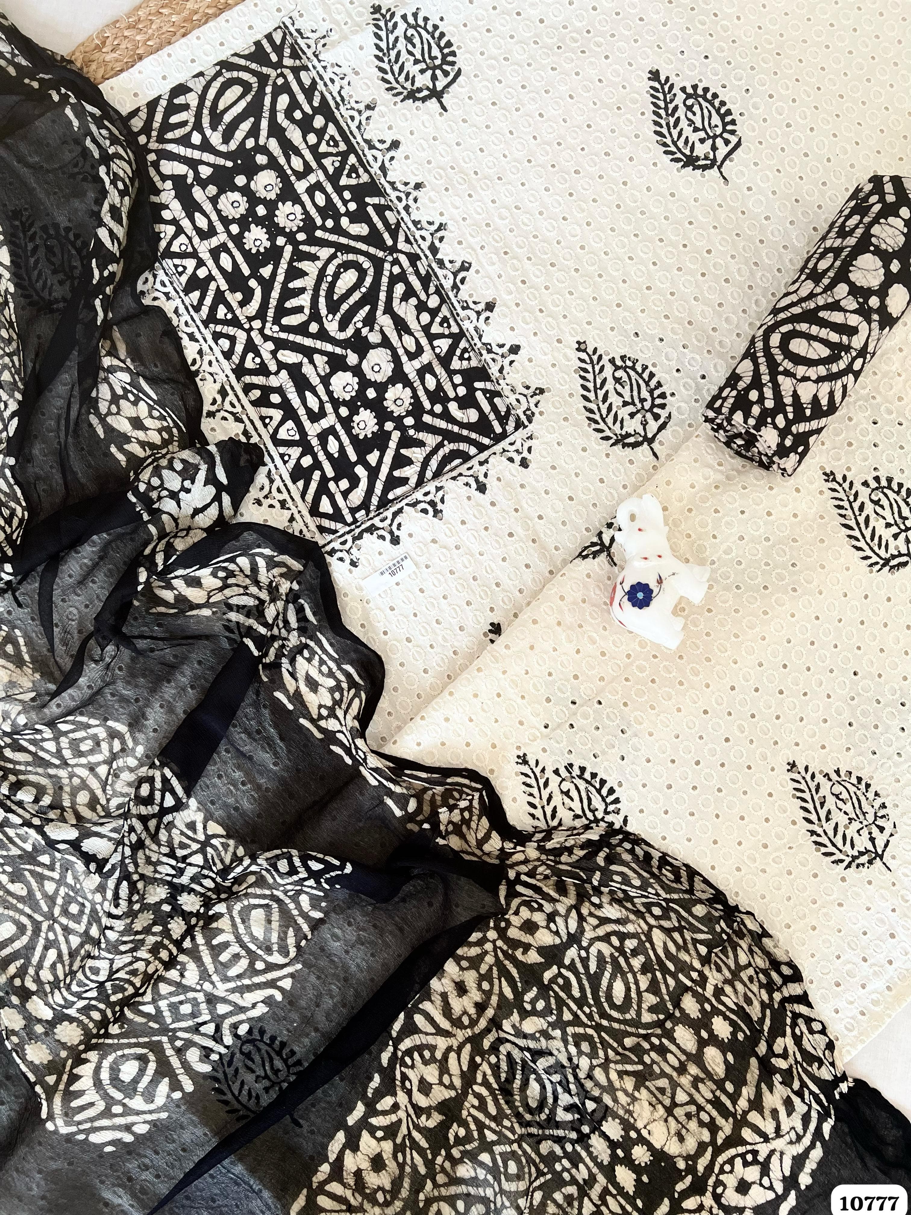 Black Cotton Unstitched Batik Prints -Set Of 3