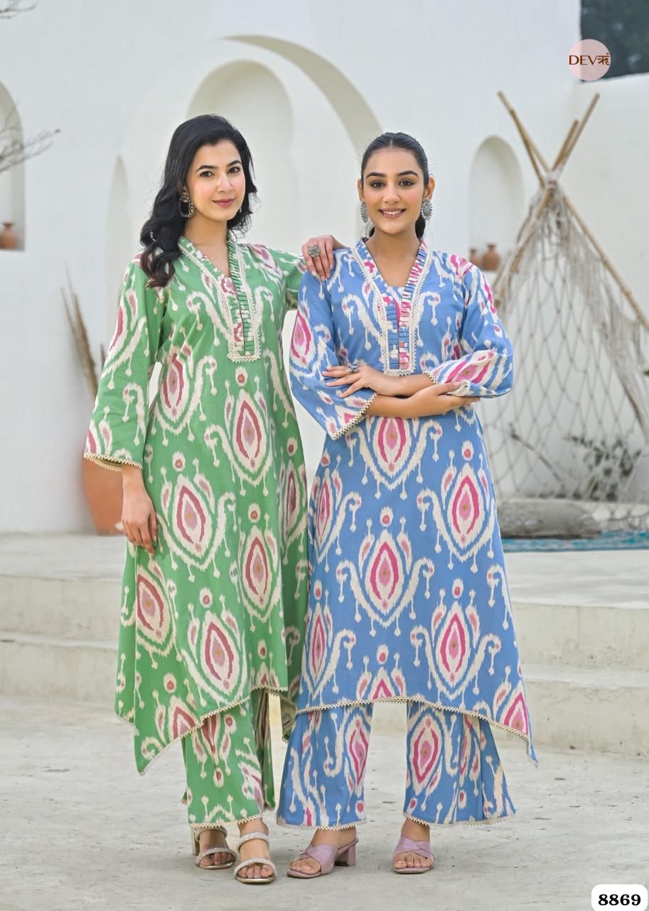 Blue Cotton Printed Ready Made Co-Ord -Set Of 2 {8869}