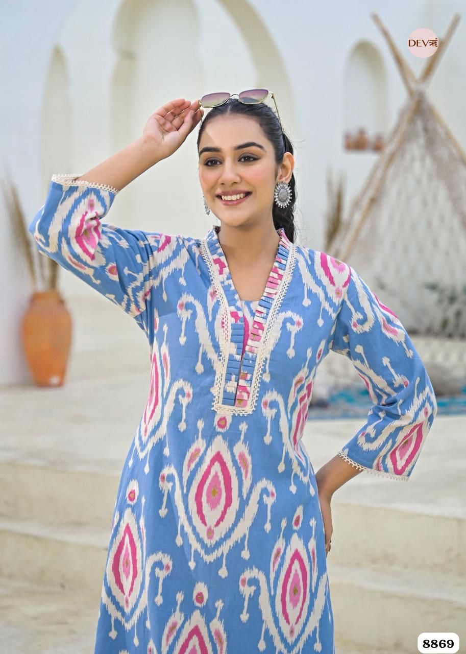 Blue Cotton Printed Ready Made Co-Ord -Set Of 2 {8869}