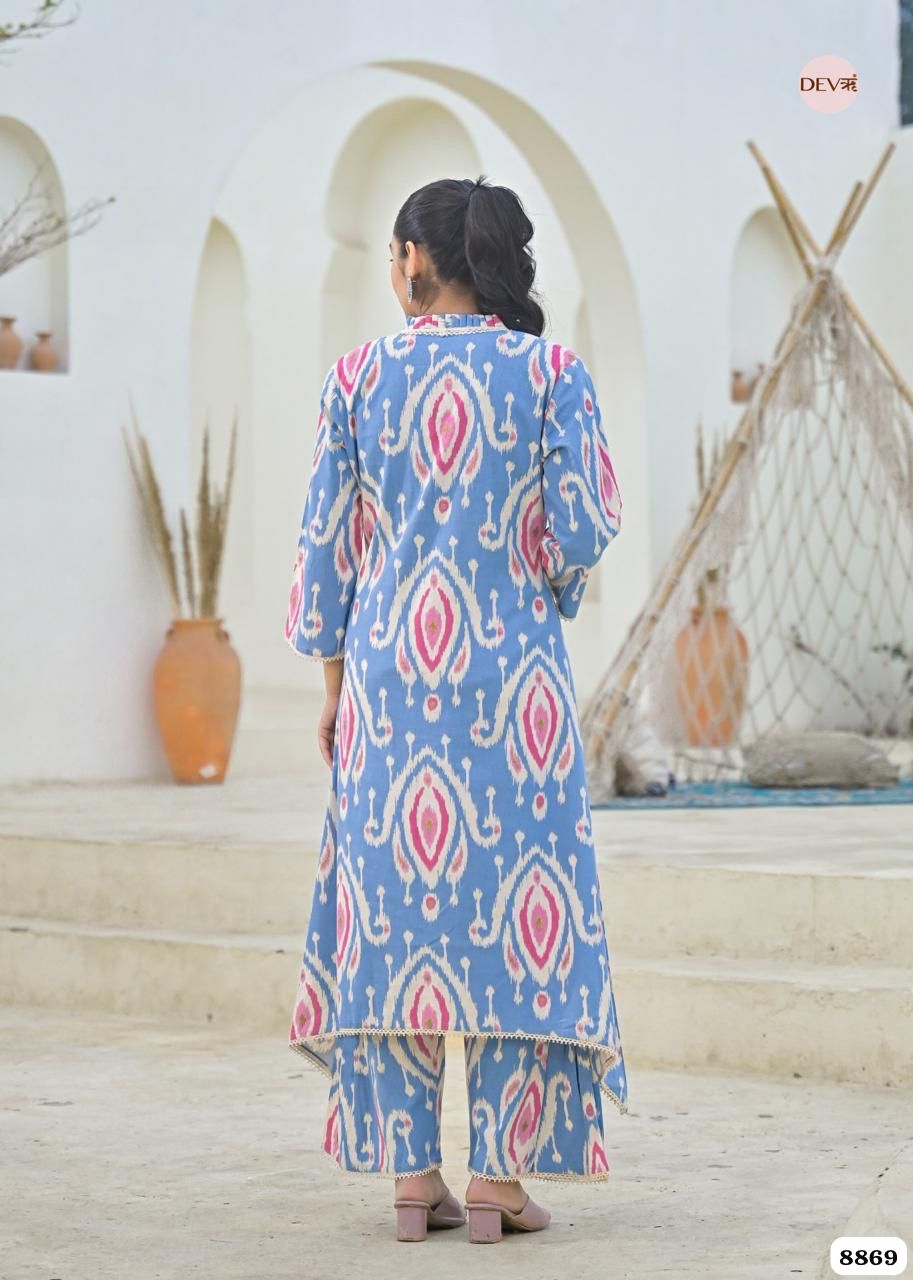 Blue Cotton Printed Ready Made Co-Ord -Set Of 2 {8869}