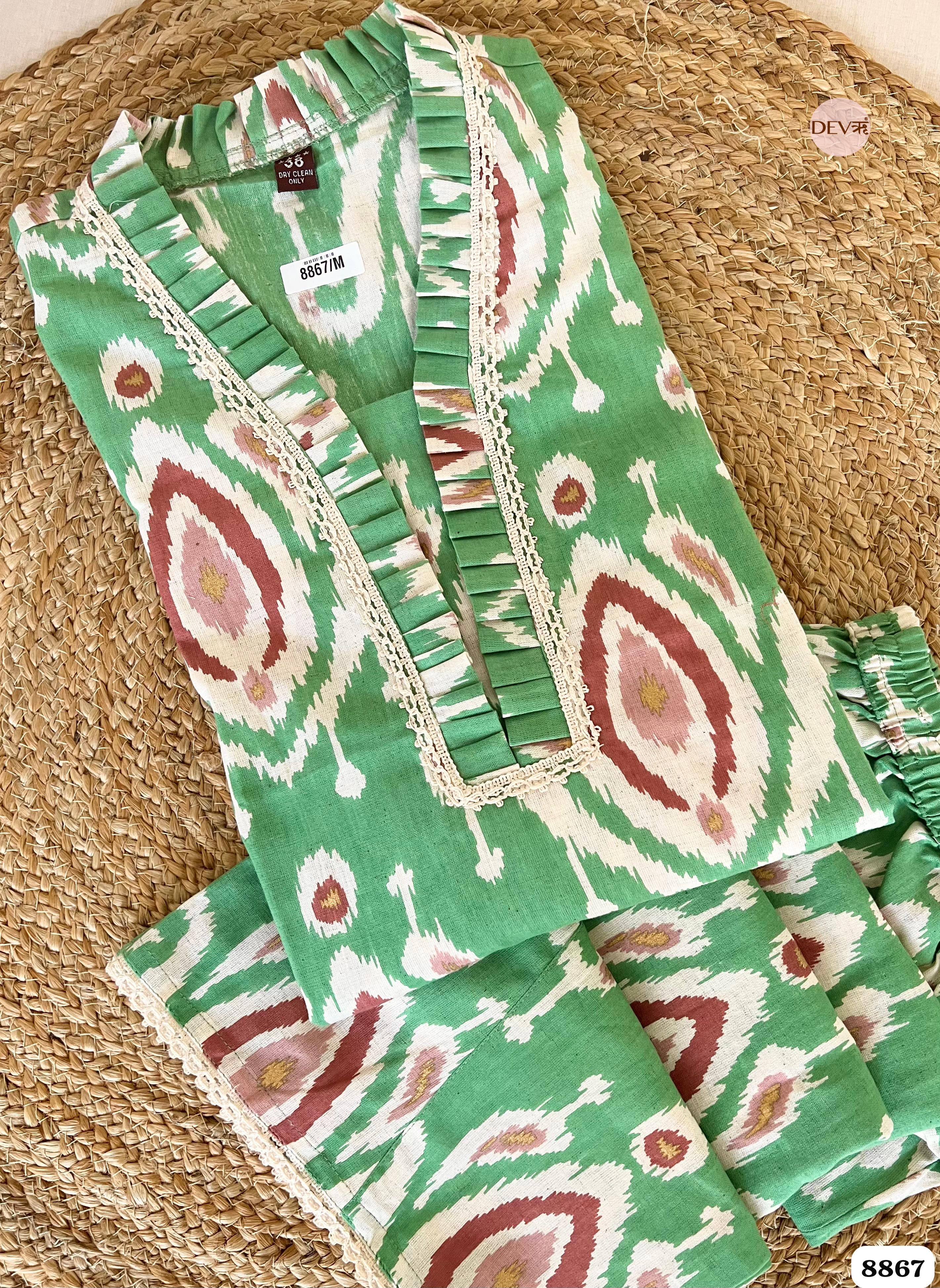 Green Cotton Printed Ready Made Co-Ord -Set Of 2 {8867}