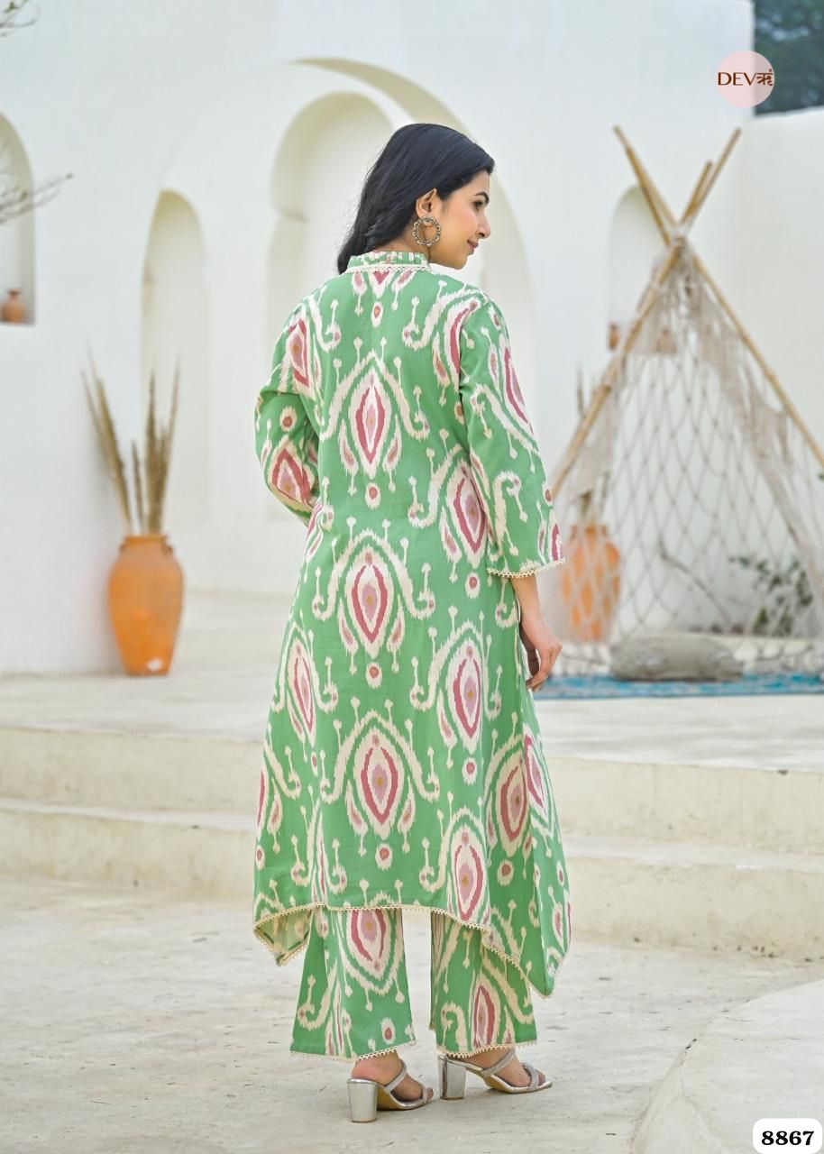 Green Cotton Printed Ready Made Co-Ord -Set Of 2 {8867}