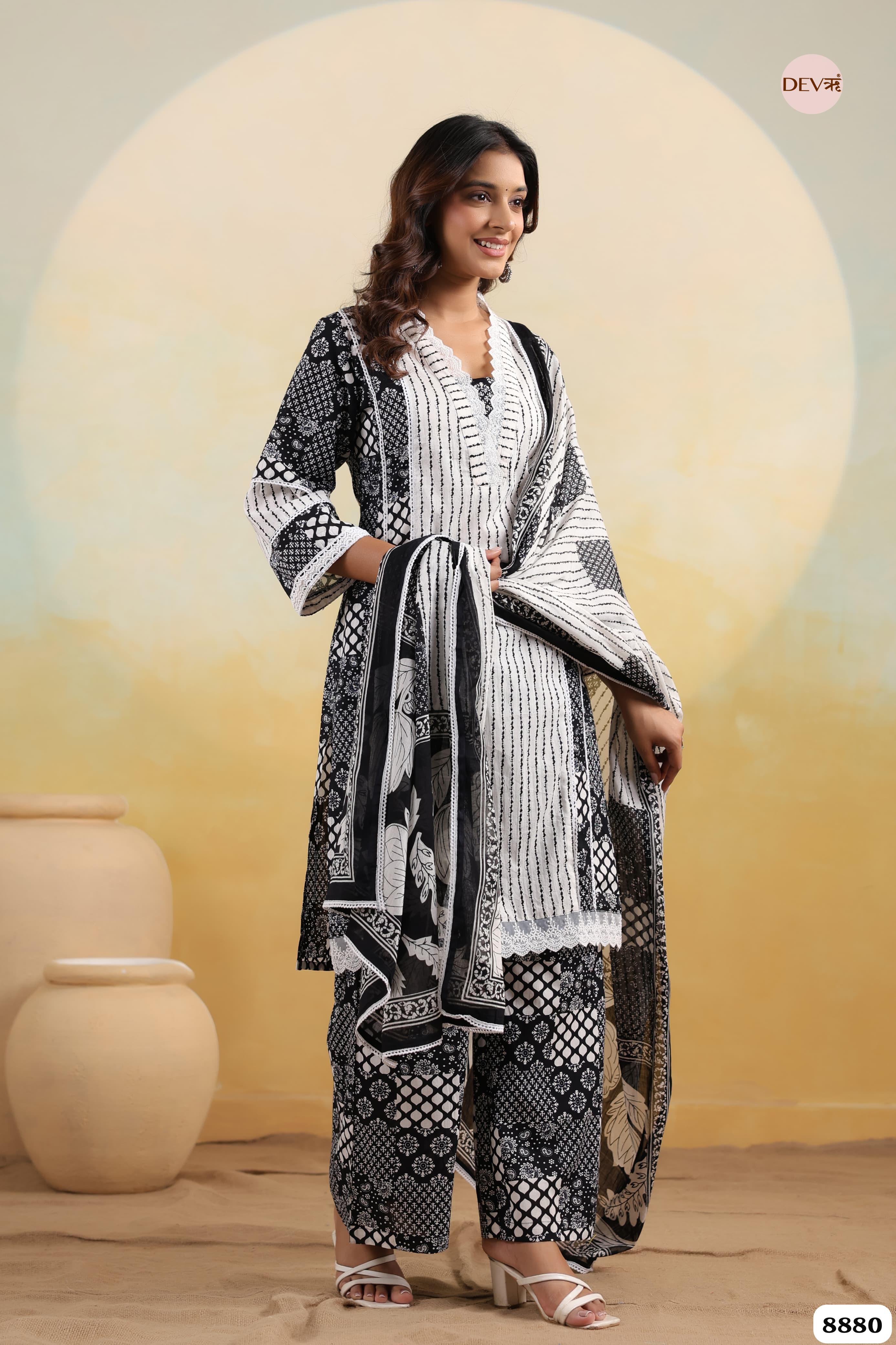 Black Cotton Printed stitched -Set Of 3 {8880}