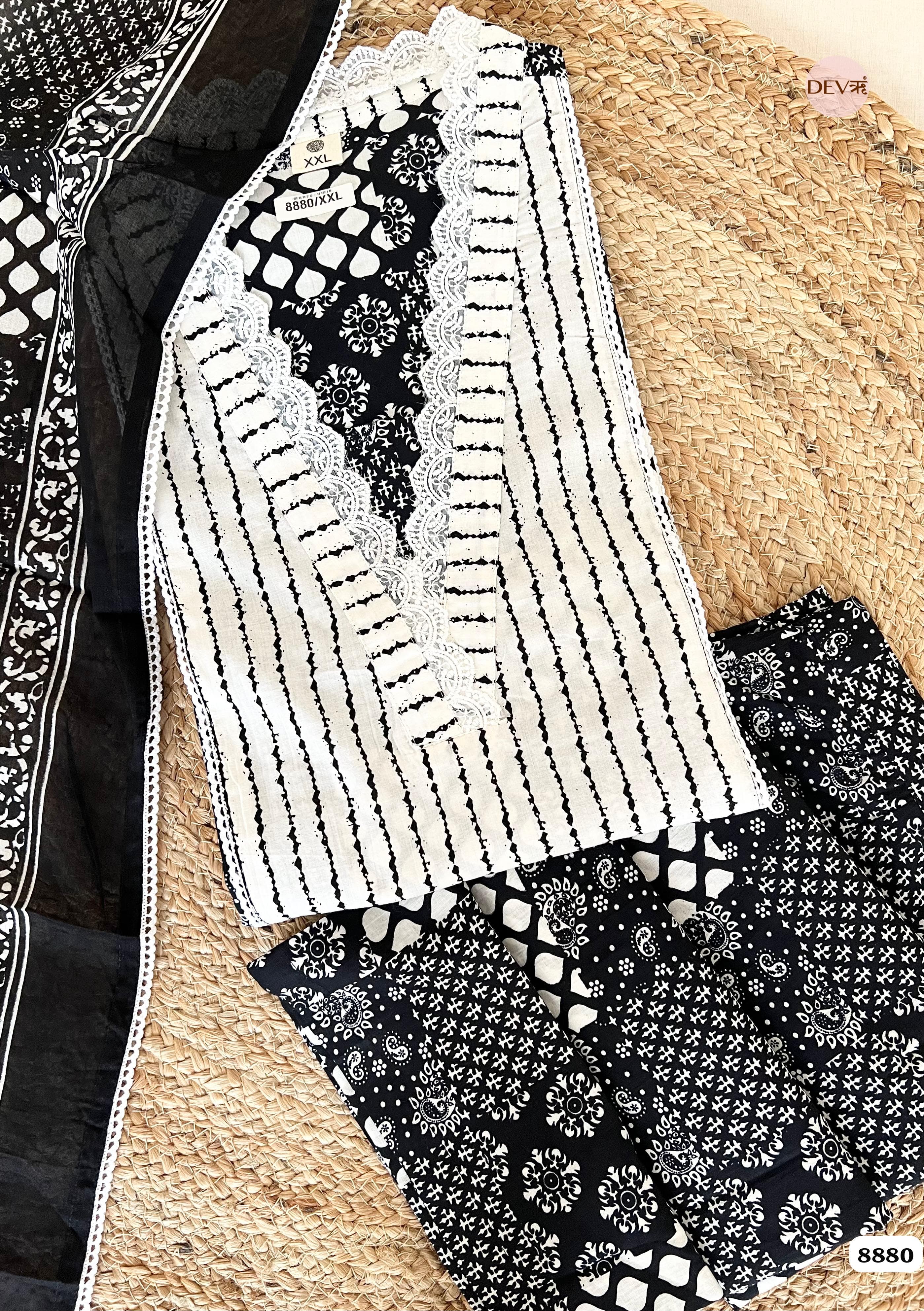 Black Cotton Printed stitched -Set Of 3 {8880}