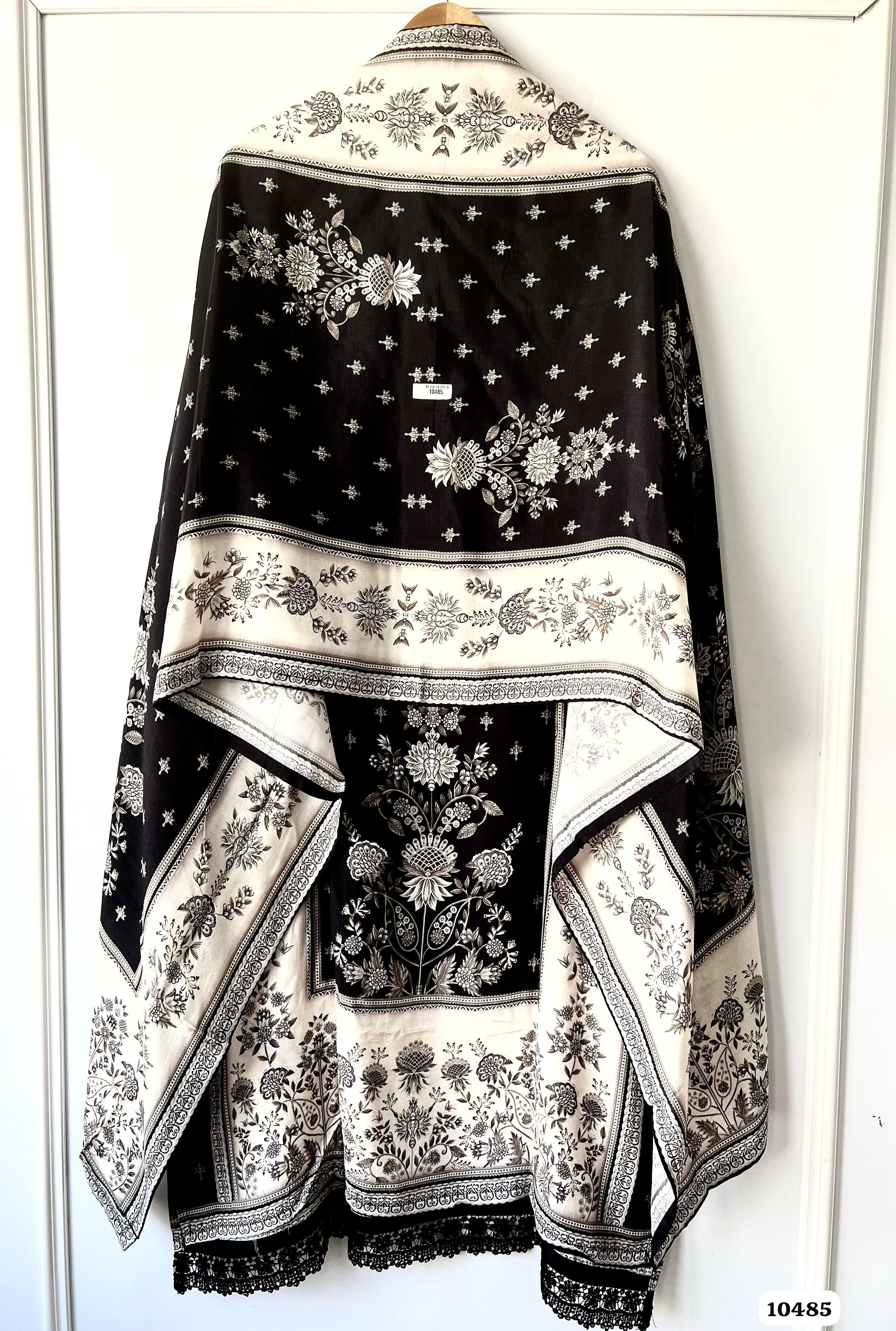 Black Muslin Semi Stitched Printed Hand Highlighted -Set Of 3 {10485}