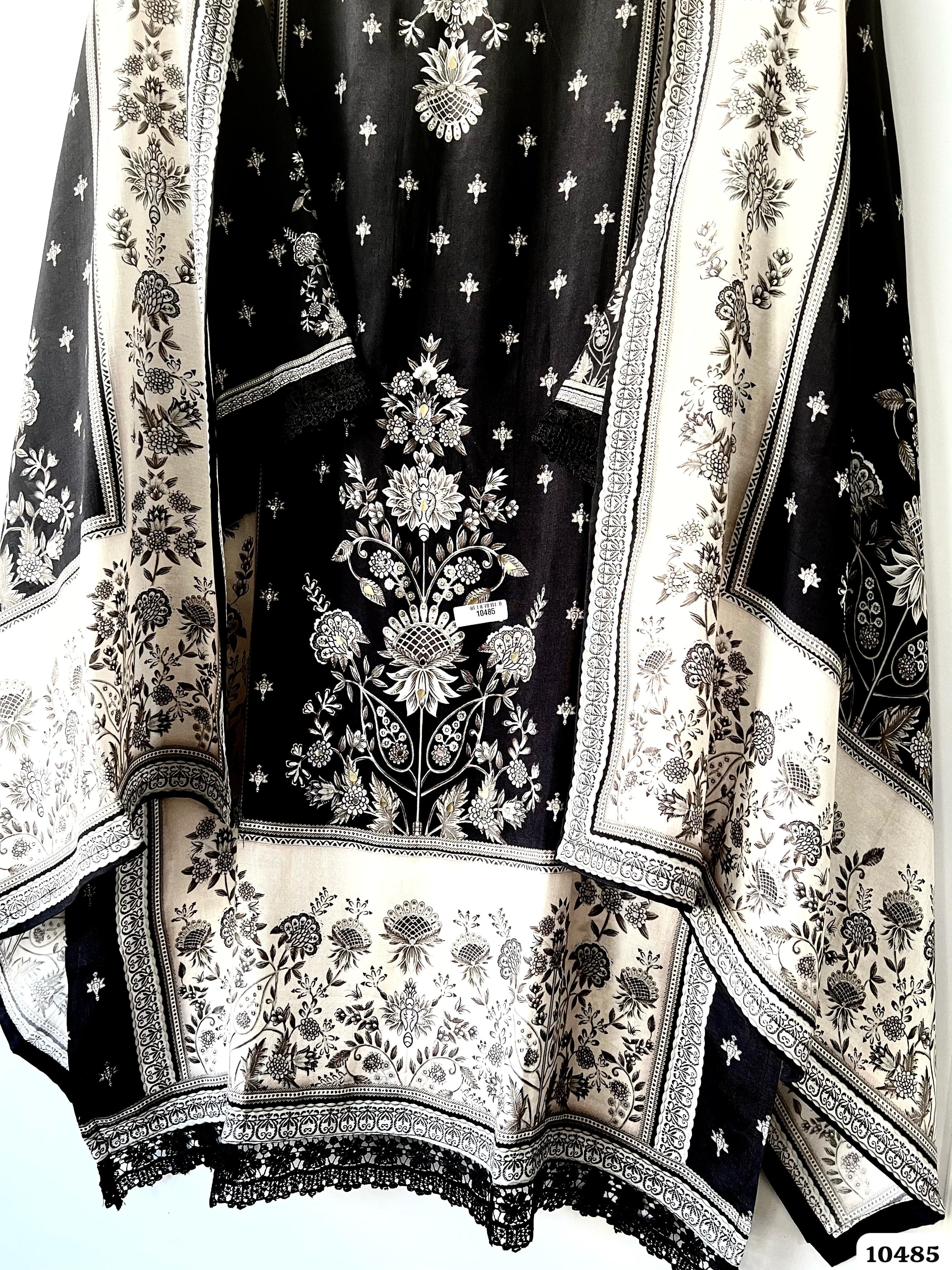 Black Muslin Semi Stitched Printed Hand Highlighted -Set Of 3 {10485}
