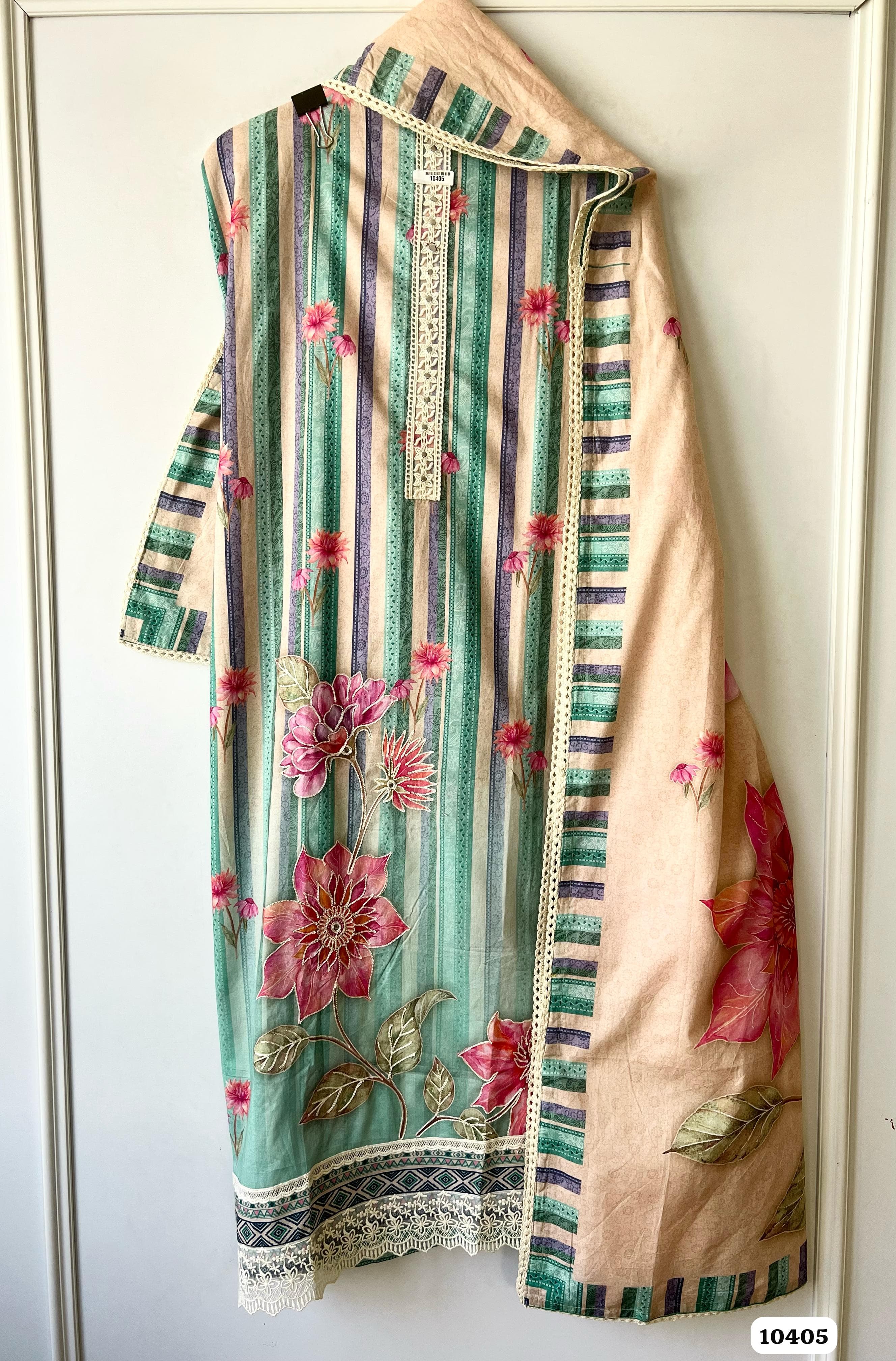 White Mul Unstitched Hand Embroidered -Set Of 3 {10405}