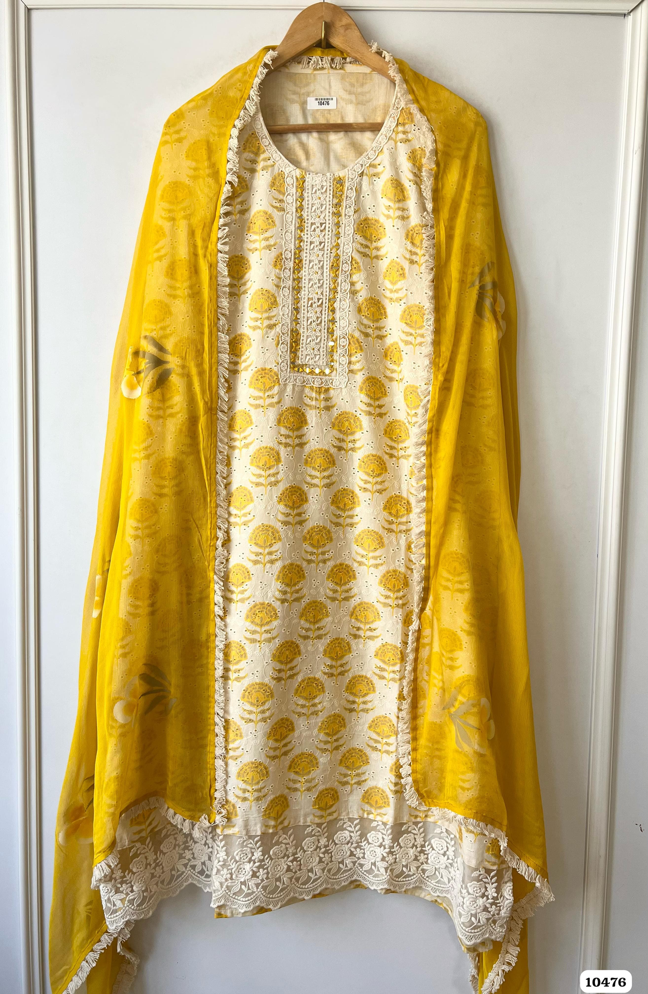 Yellow Cotton Unstitched Printed Embroidered -Set Of 3 {10476}